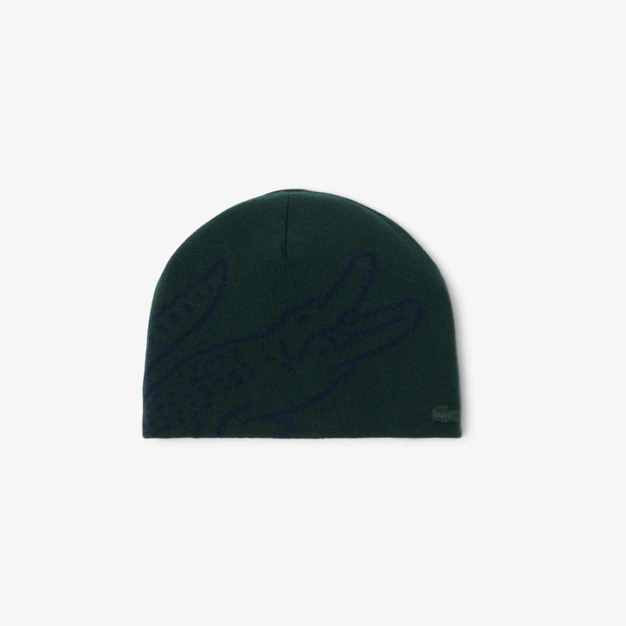 Lacoste Wool Jacquard Crocodile Beanie - Green / Navy Blue