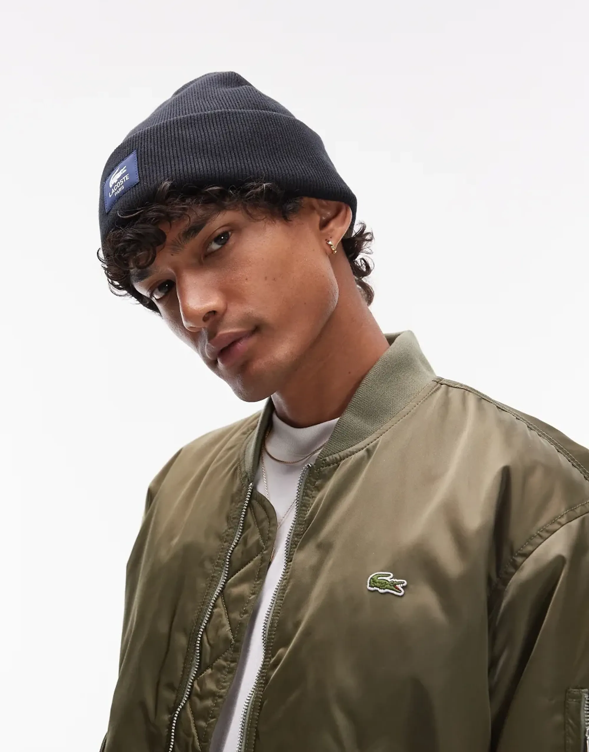 Lacoste Ribbed Cotton Badge Beanie - Noir