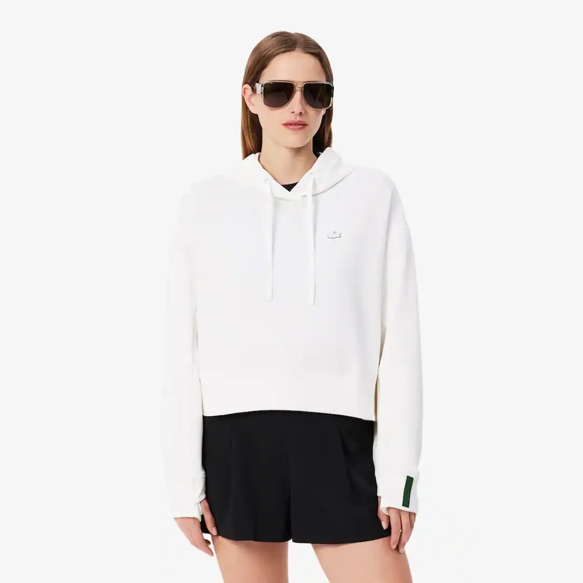 Lacoste Short Cut Cotton Hoodie - White