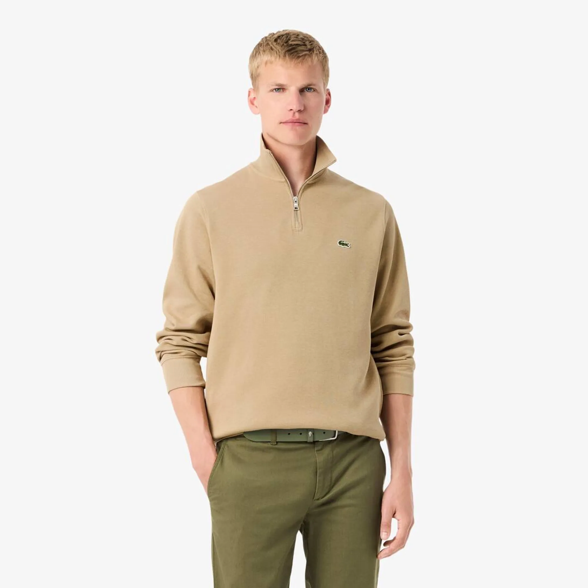 Lacoste Zip-Up High Neck Interlock Sweatshirt - Beige