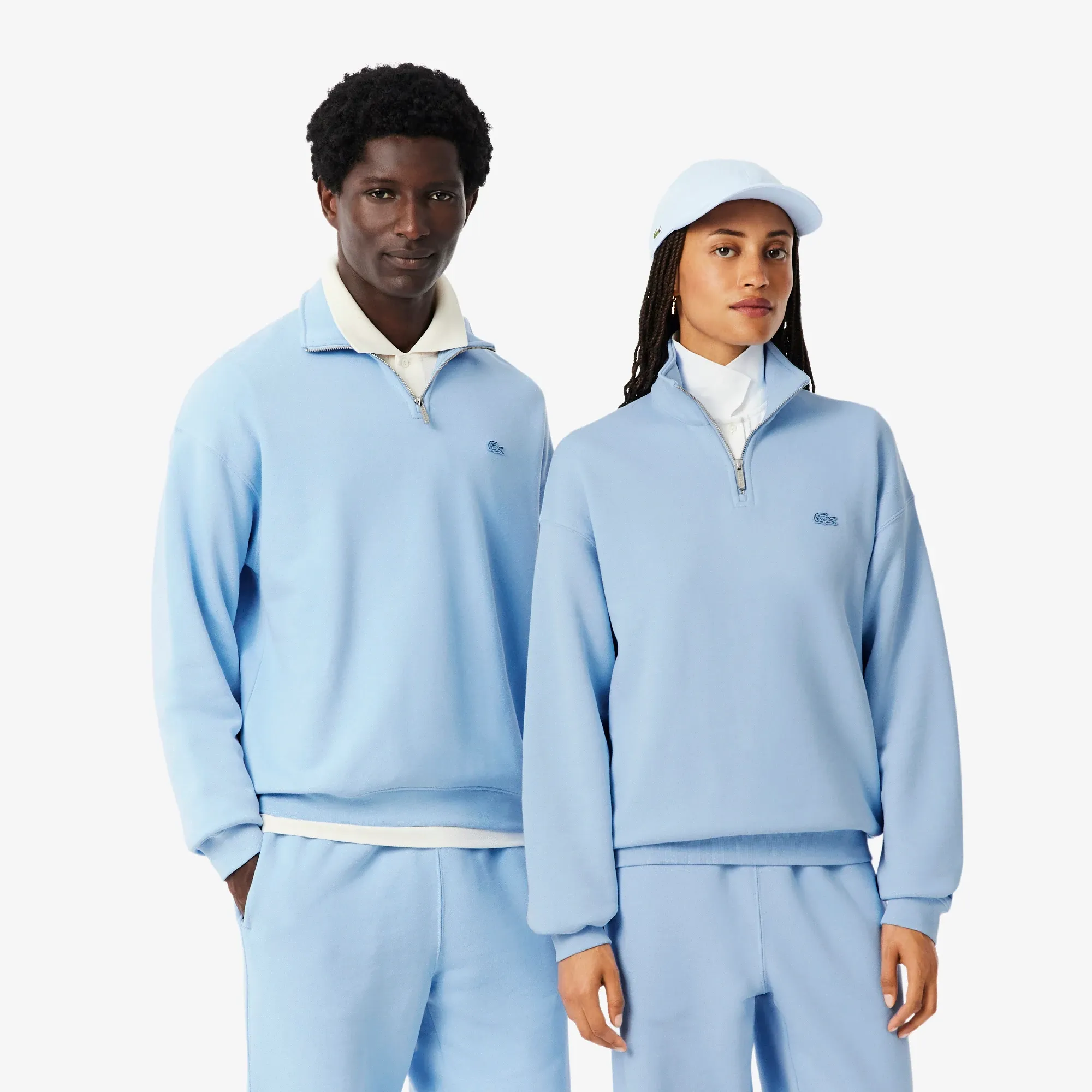 Lacoste Heavy Fleece Zipper Neck Sweatshirt - Pale Blue