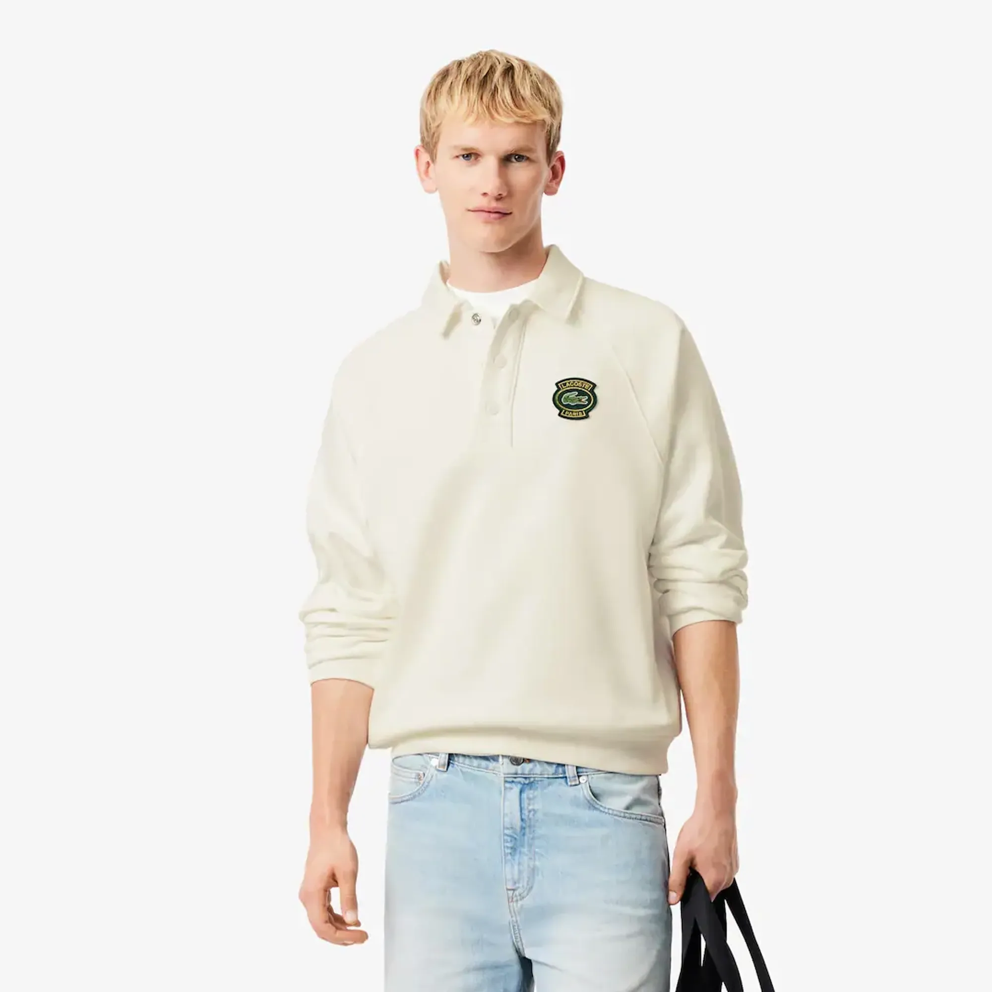 Lacoste Loose Fit Polo Collar Fleece Sweatshirt - White