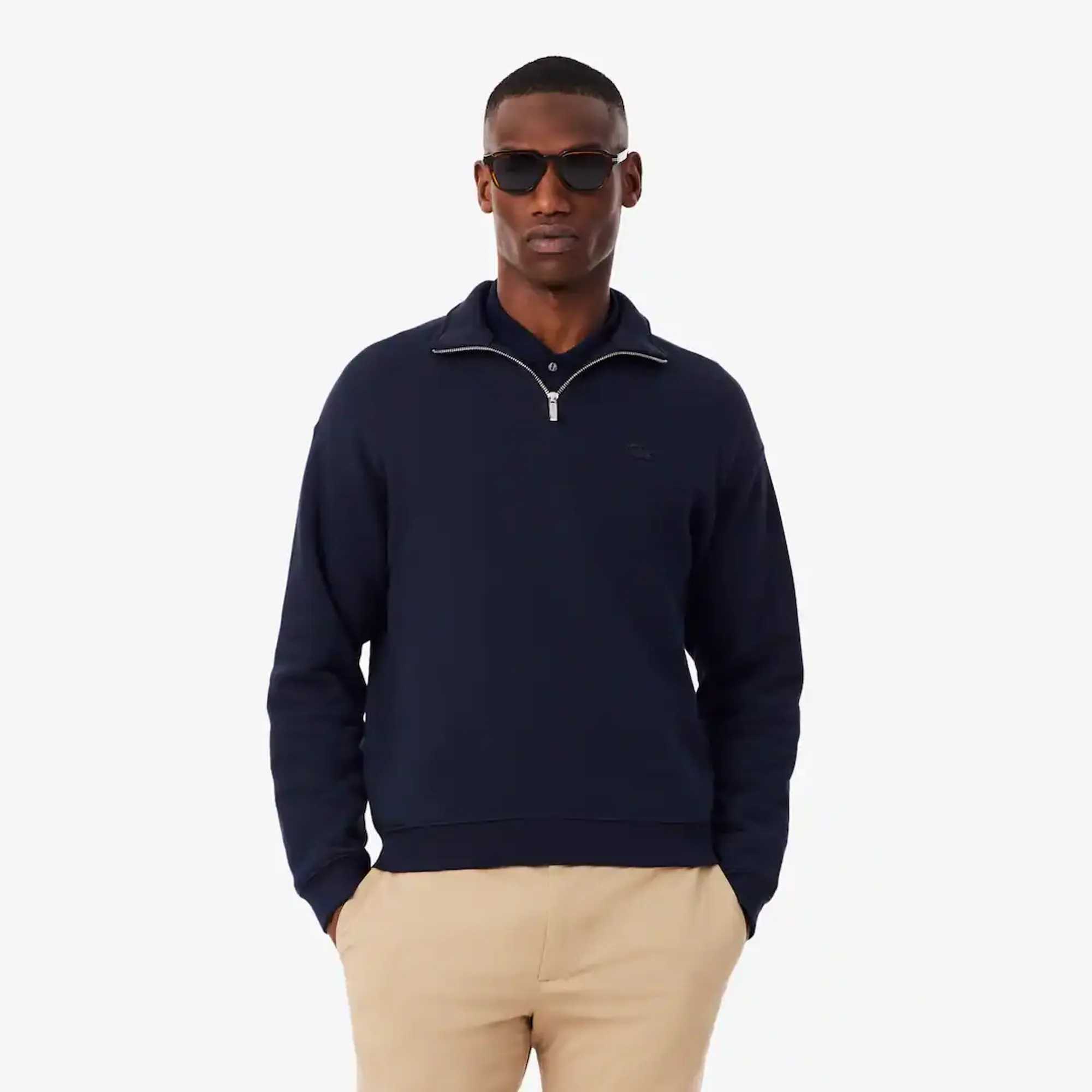 Lacoste Heavy Fleece Zipper Neck Sweatshirt - Midnight Blue