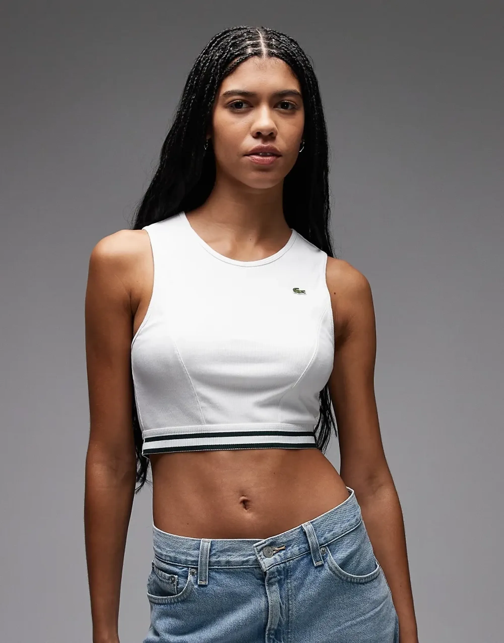 Lacoste Slim Fit Ribbed Cotton Tank Top - White