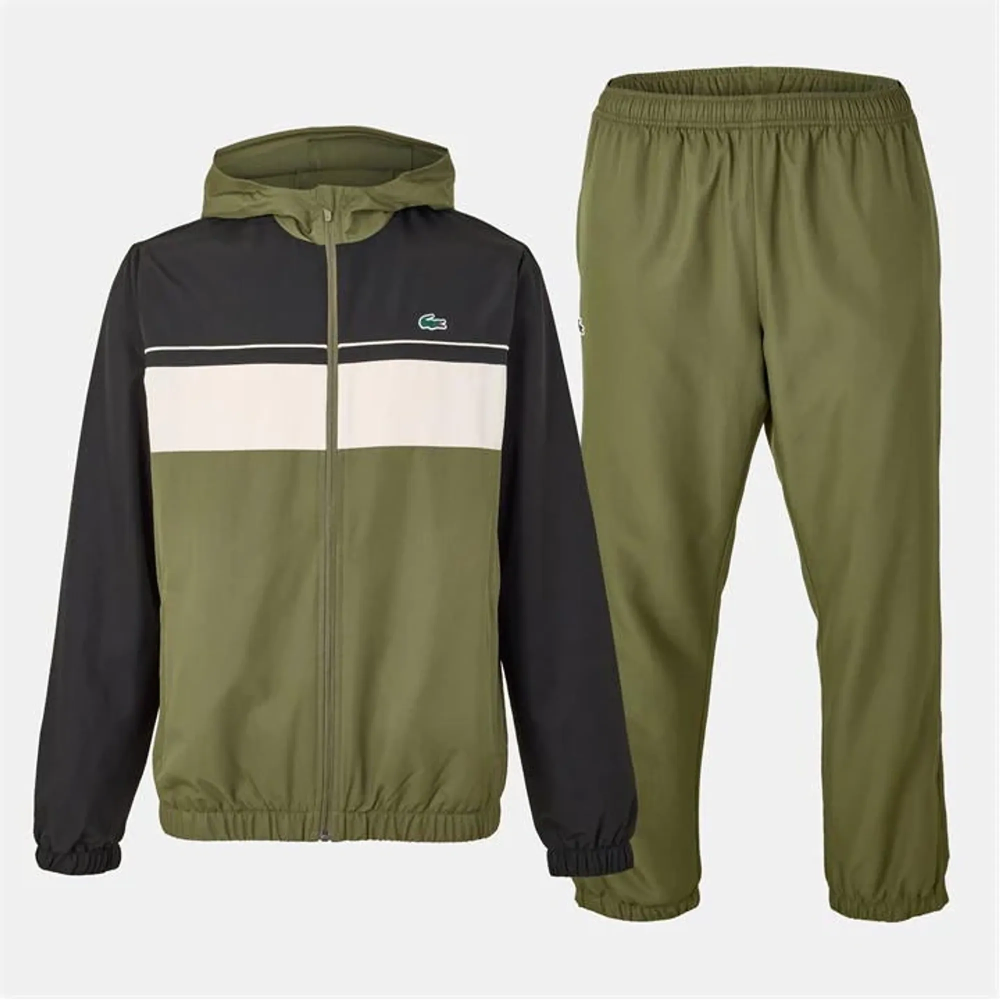 Lacoste Diamond Taffeta Sport Tracksuit - Khaki Green / Black / White
