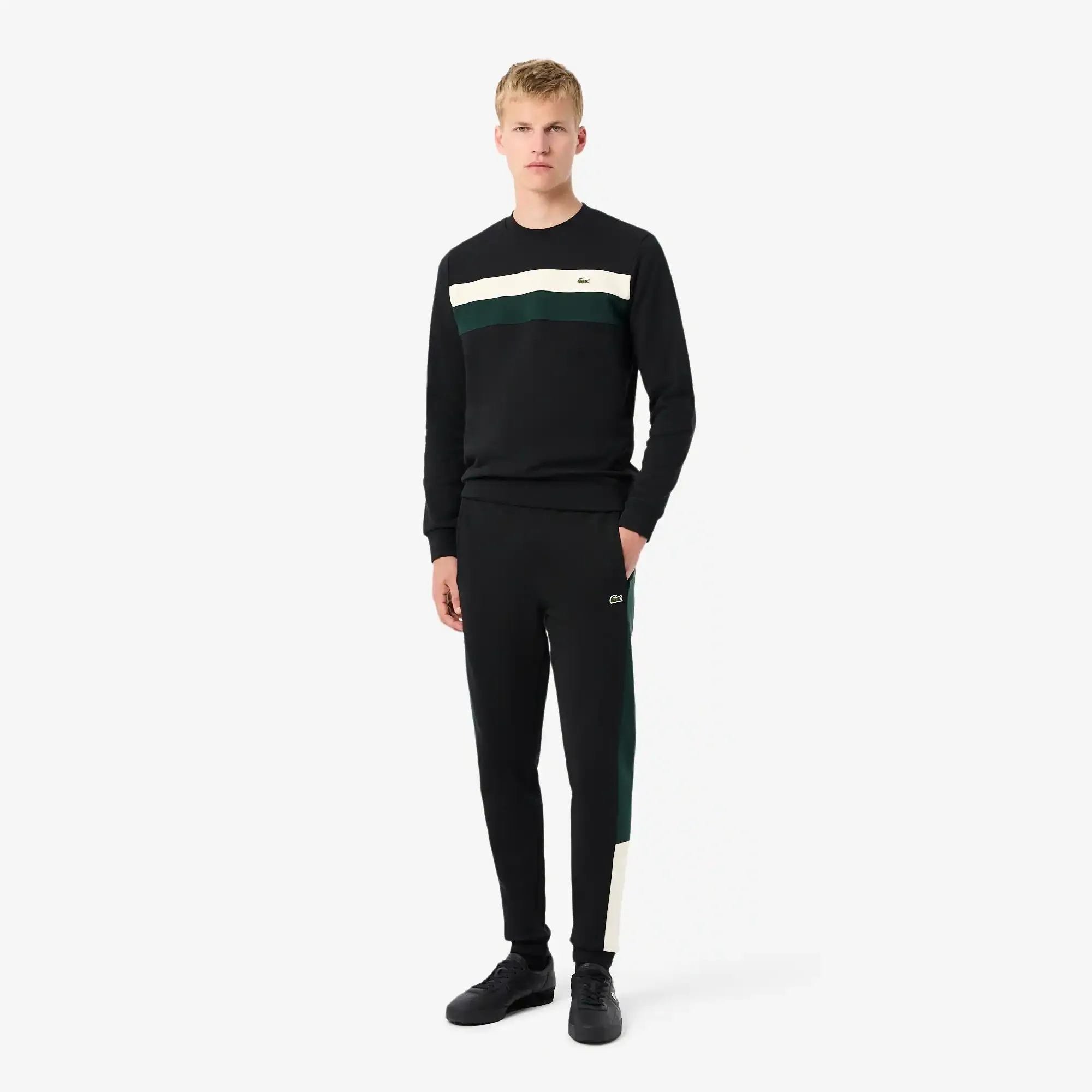 Lacoste Tapered Leg Fleece Sweatpants - Black / White / Green