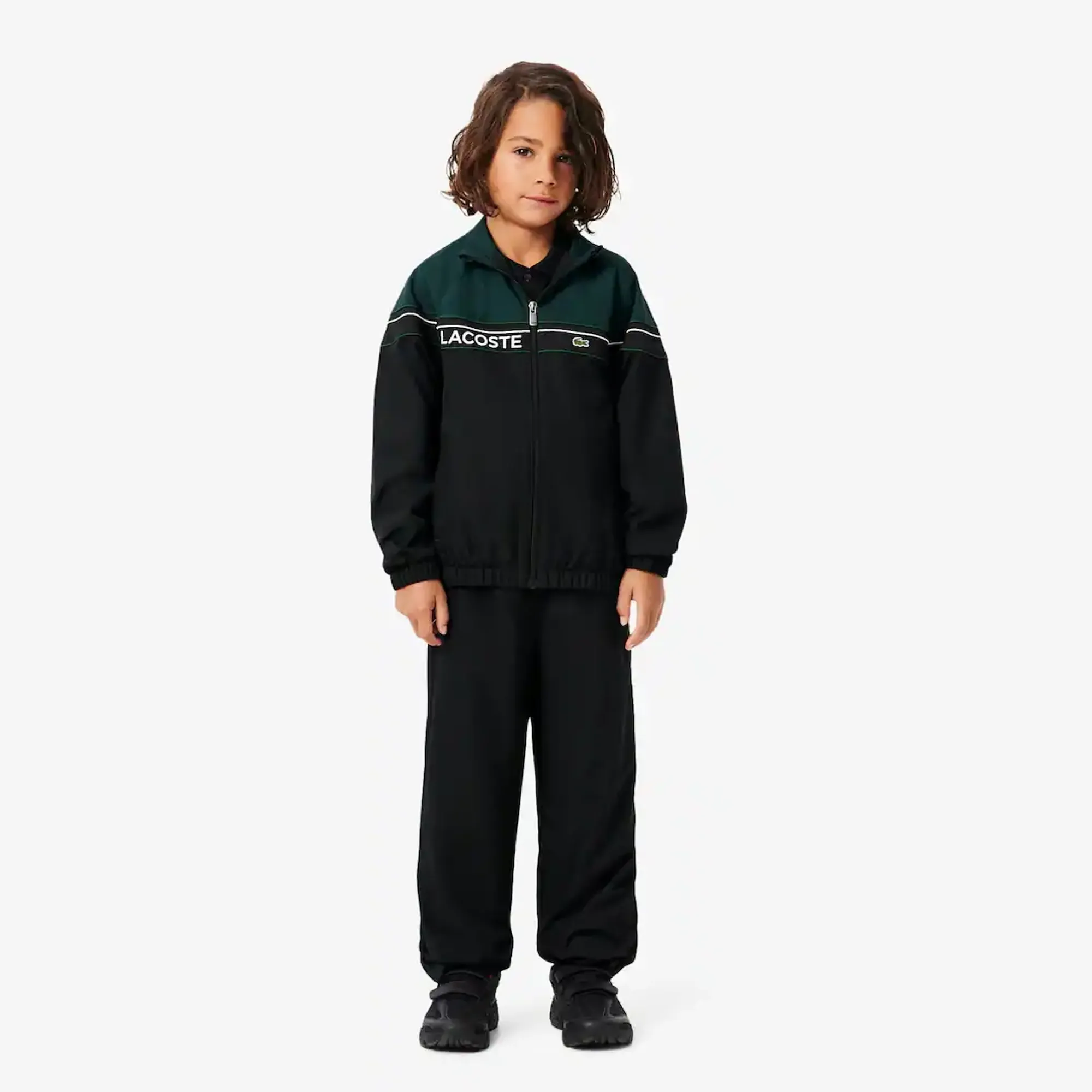 Lacoste Diamond Taffeta Colour-Block Tracksuit - Black / Green / White