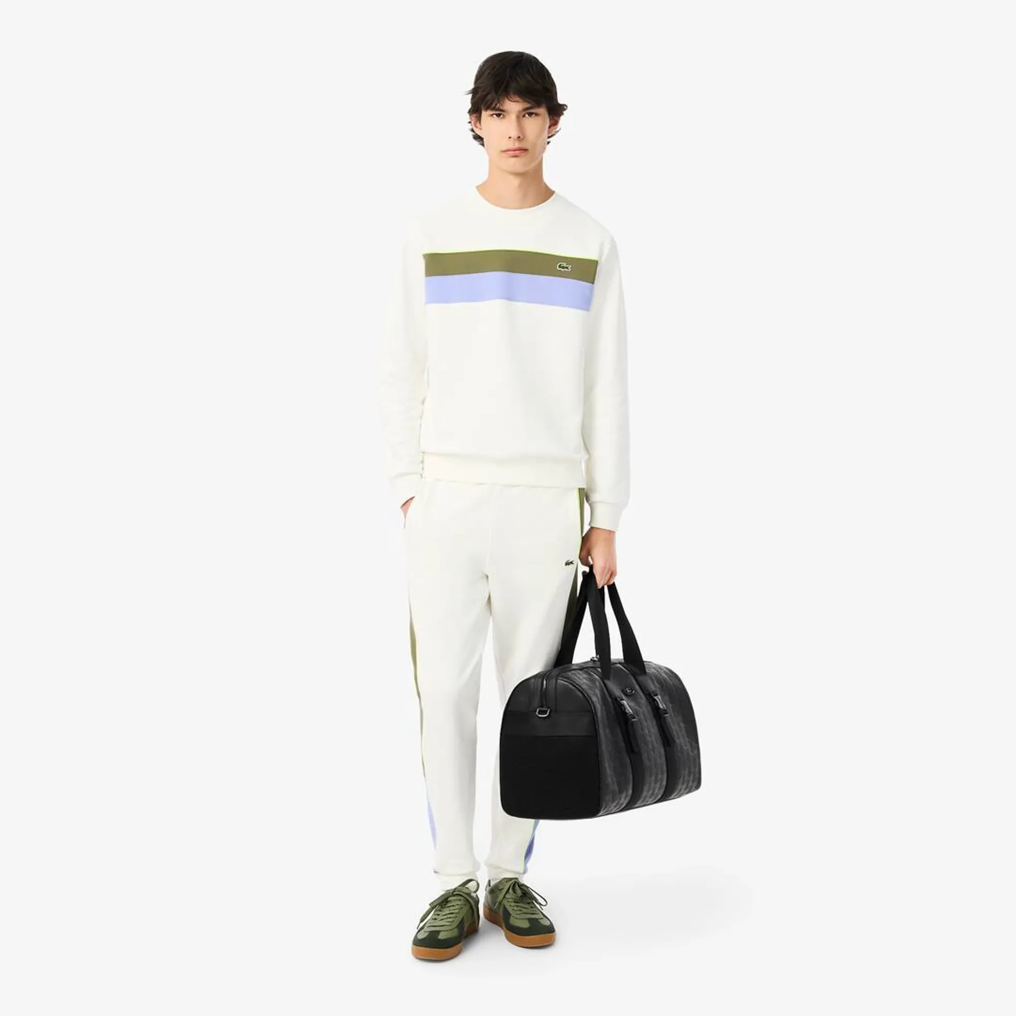 Lacoste Tapered Leg Fleece Sweatpants - White / Khaki Green / Purple