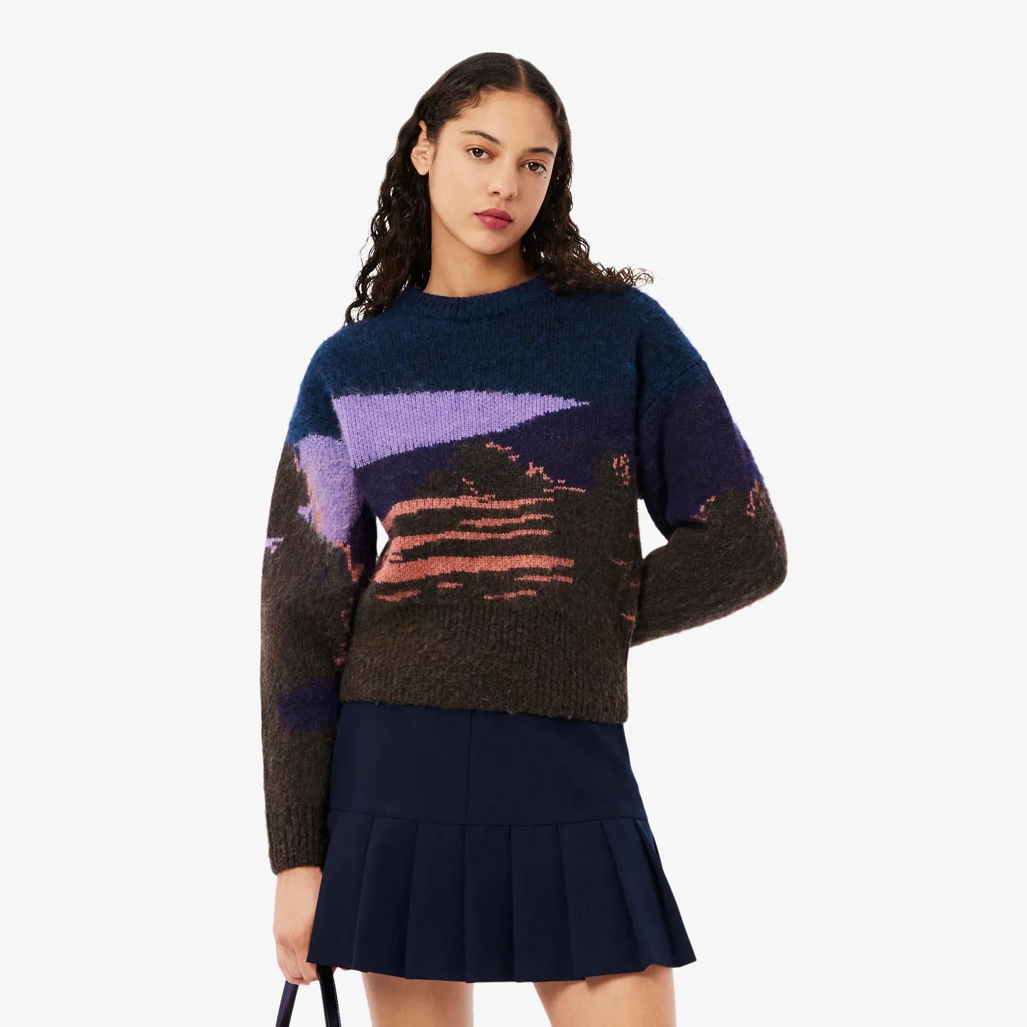 Lacoste Landscape Jacquard Wool Sweater - Blue / Brown / Purple / Light Pink