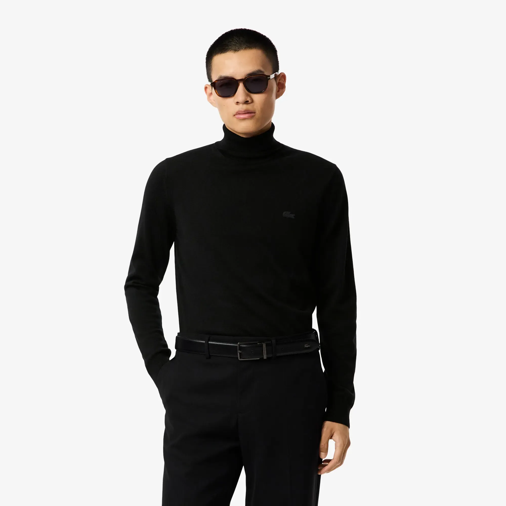 Lacoste Merino Wool Roll Neck Sweater - Noir