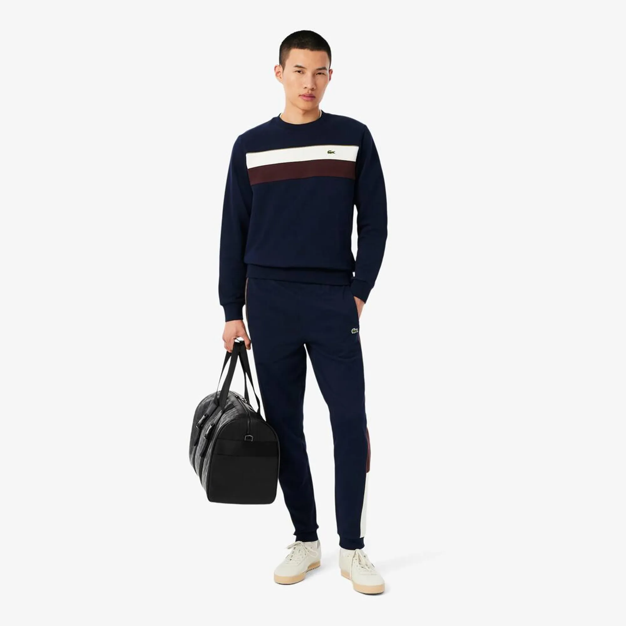 Lacoste Tapered Leg Fleece Sweatpants - Navy Blue / White / Brown