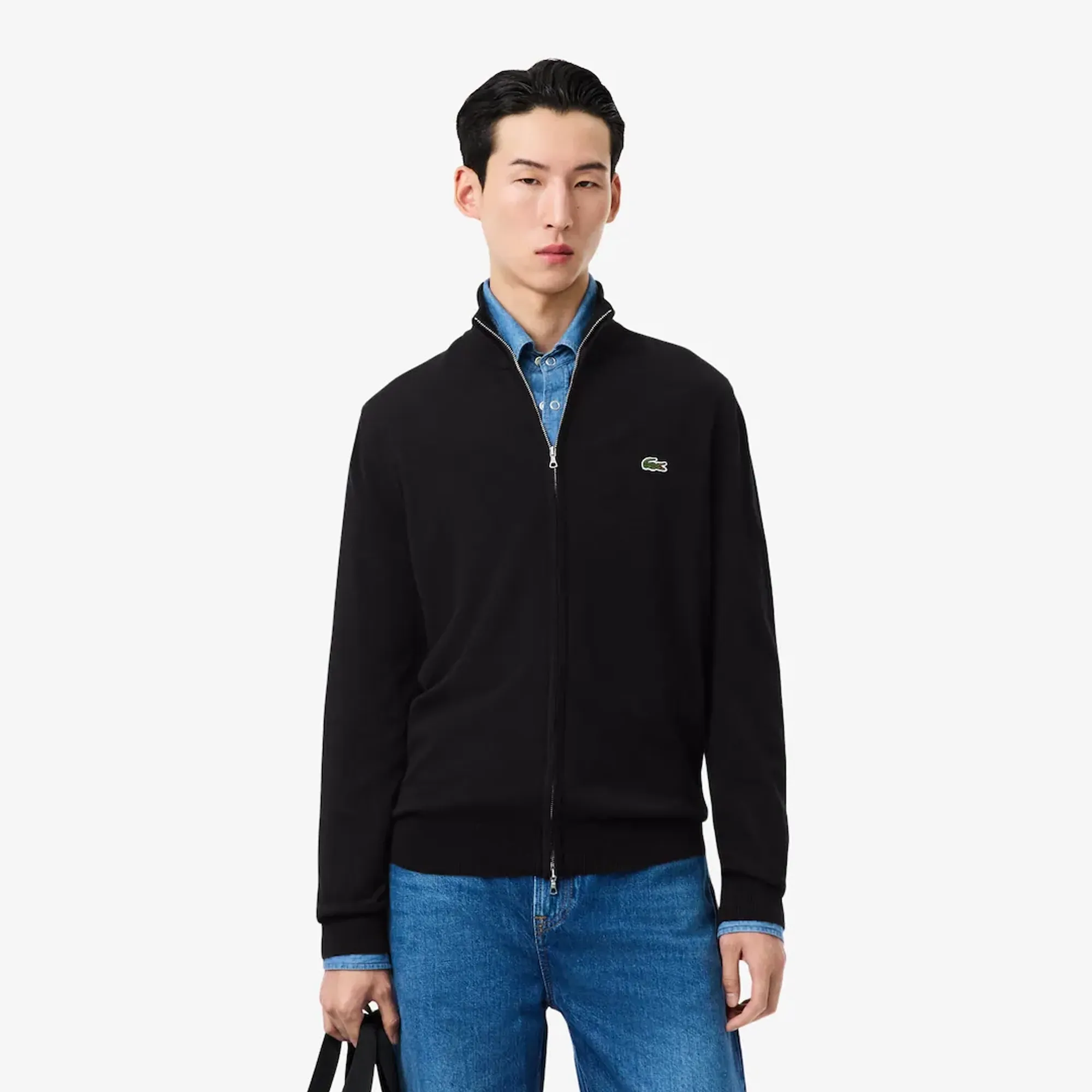 Lacoste Zipped High Neck Cotton Sweater - Noir