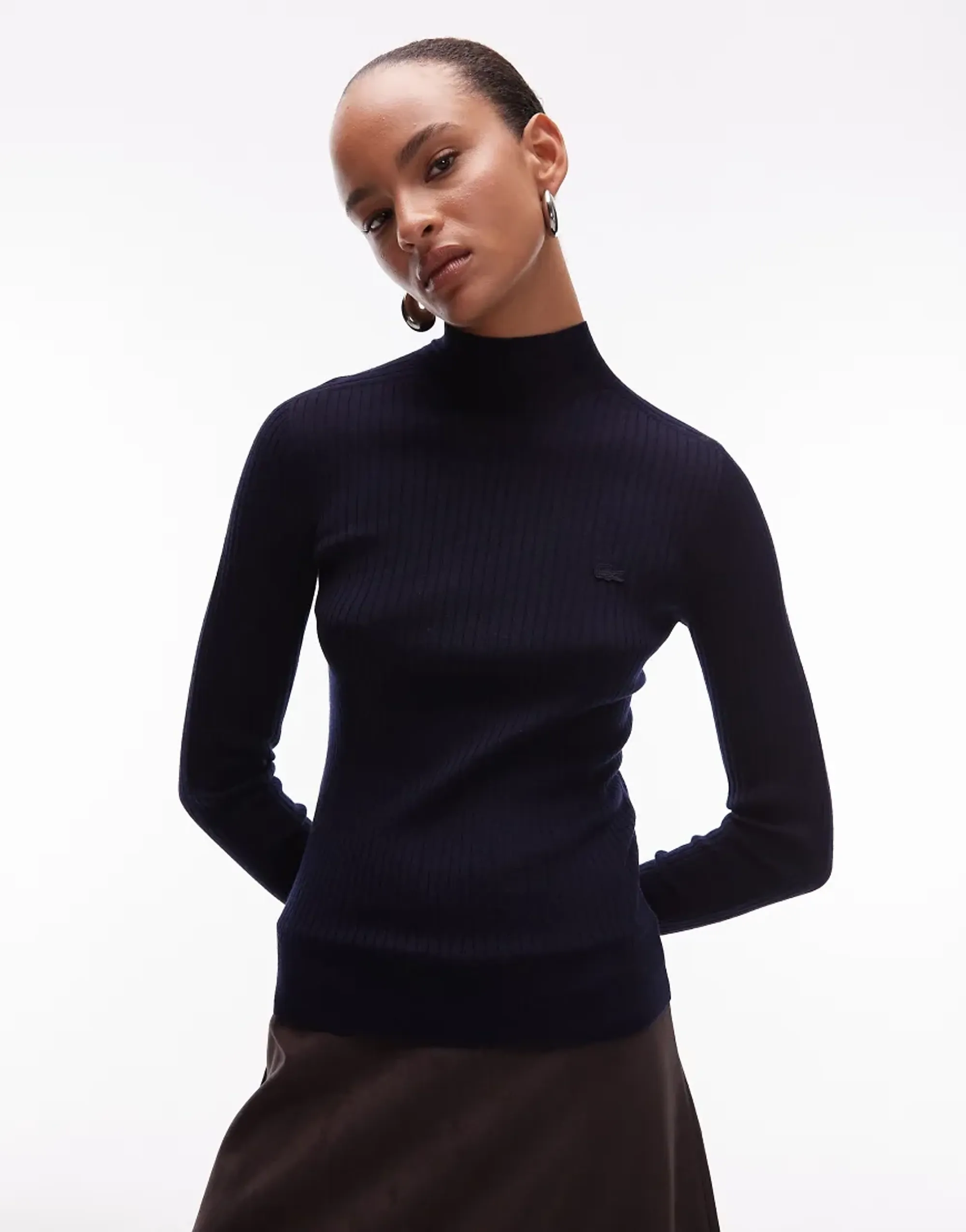 Lacoste High Neck Ribbed Knit Merino Wool Sweater - Midnight Blue