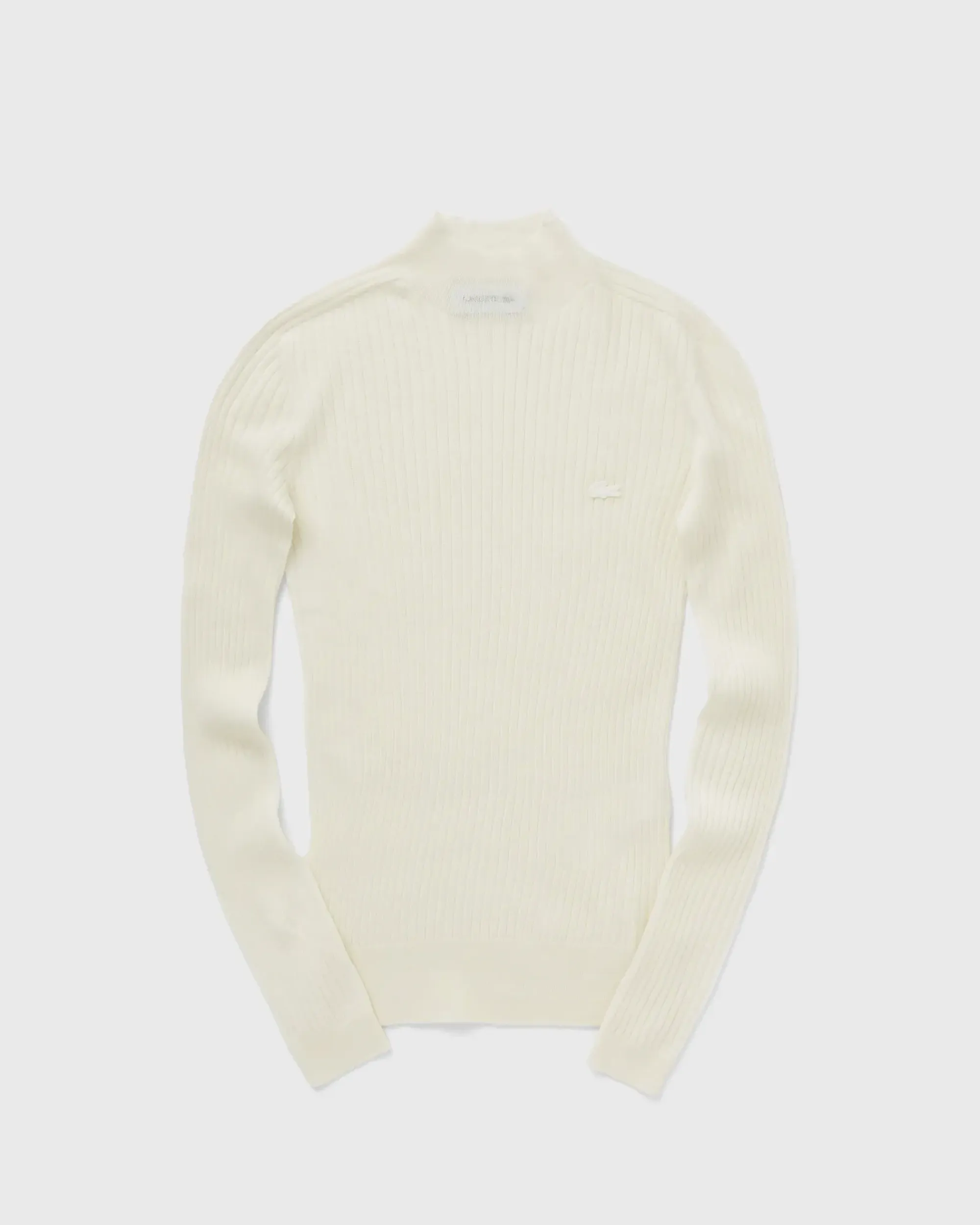Lacoste High Neck Ribbed Knit Merino Wool Sweater - White