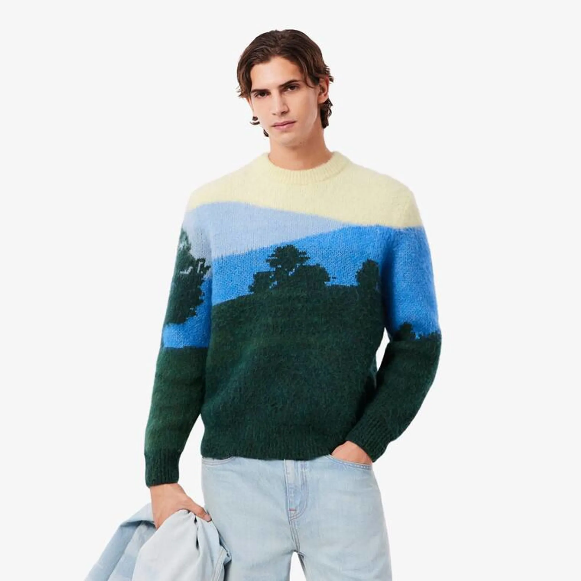 Lacoste Landscape Jacquard Alpaca Wool Sweater - Green / Blue