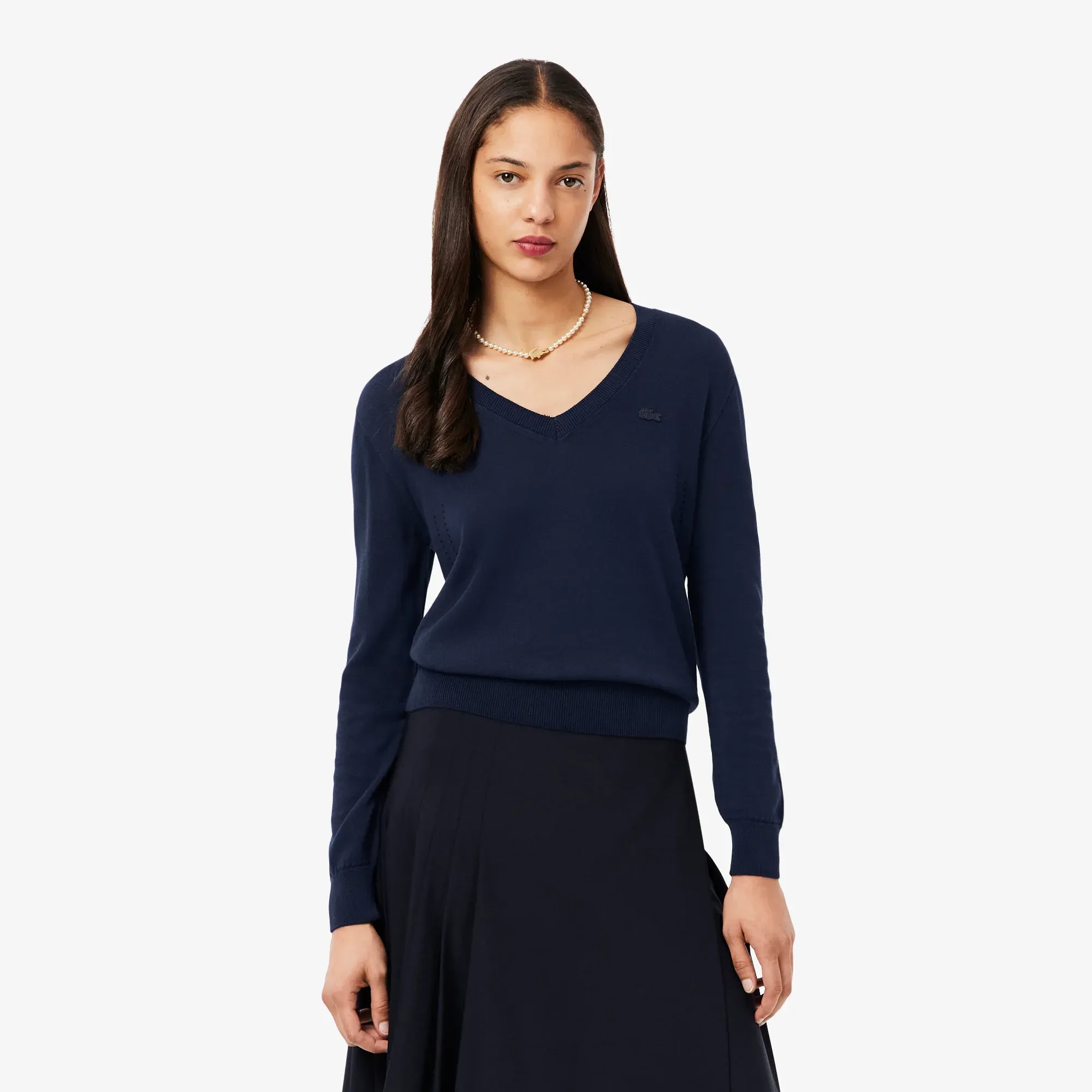 Lacoste Seamless Knit V Neck Sweater - Midnight Blue