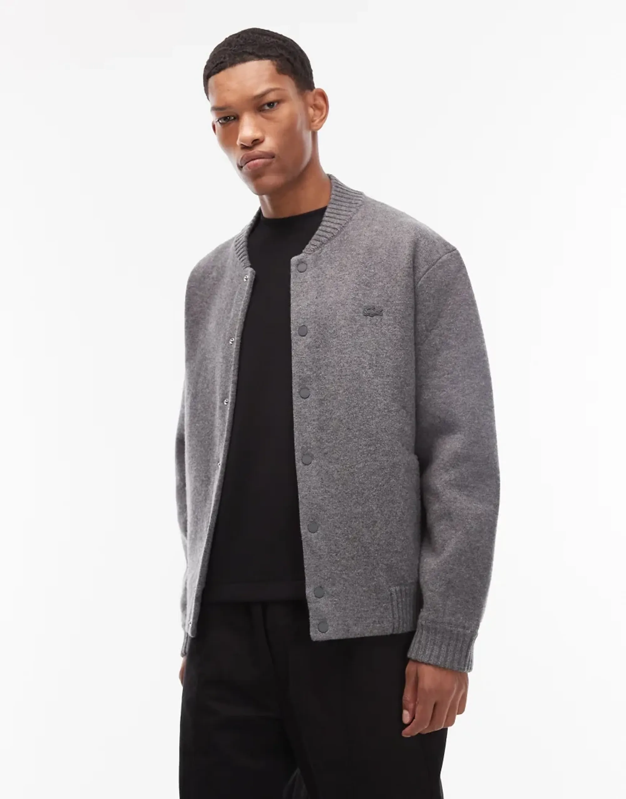 Lacoste Merino Wool Jersey Bomber Jacket - Heathered Grey