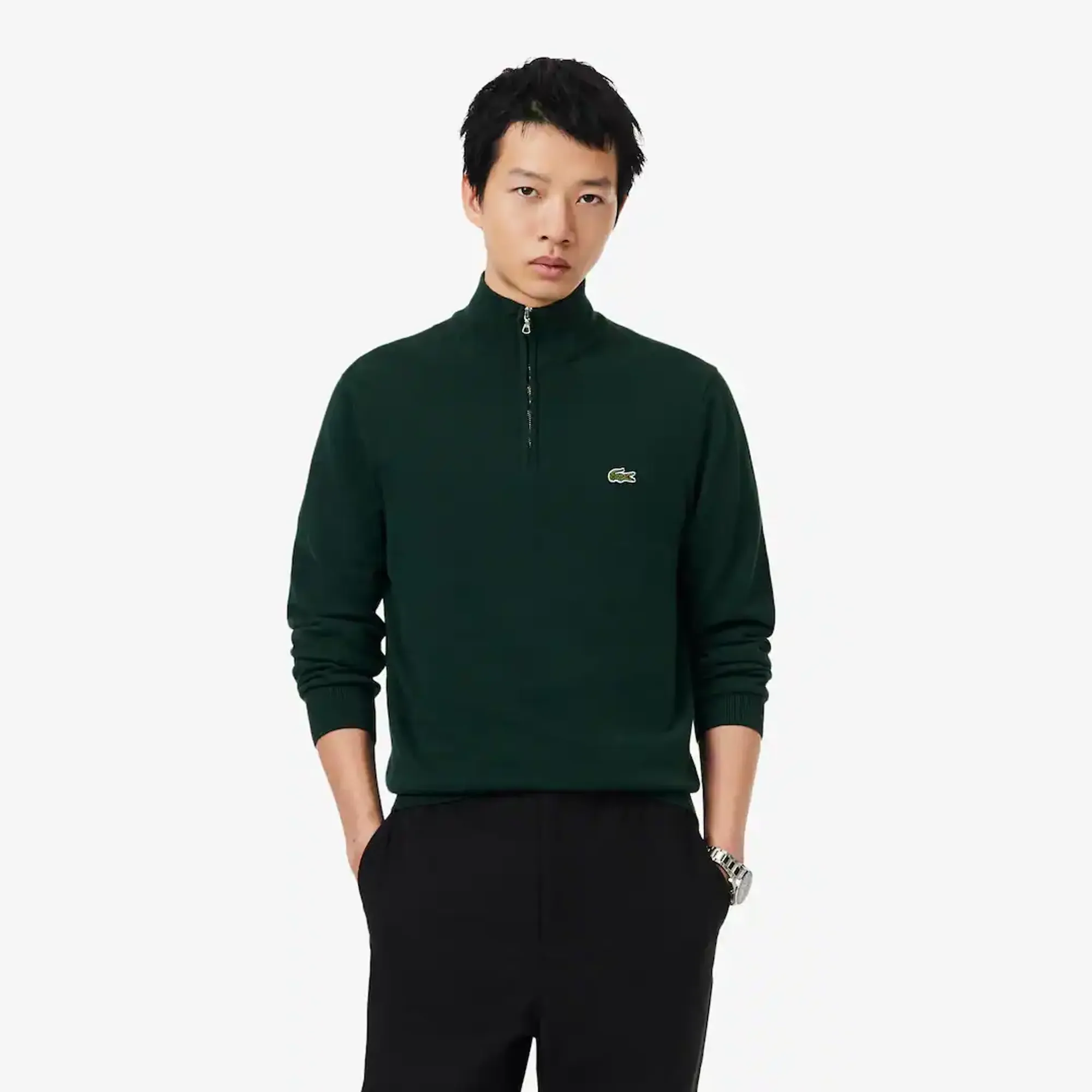 Lacoste Zipped High Neck Cotton Sweater - Sinople Green