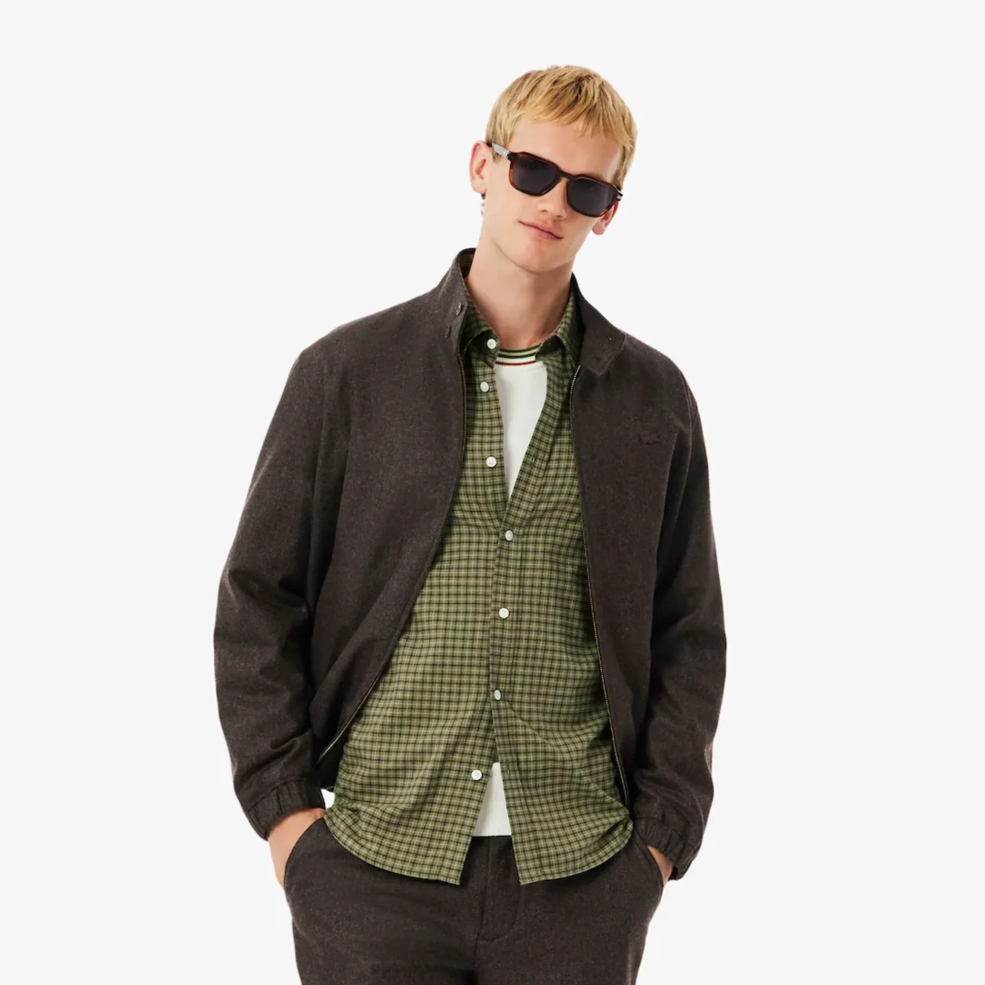 Lacoste Wool Harrington Jacket - Brown