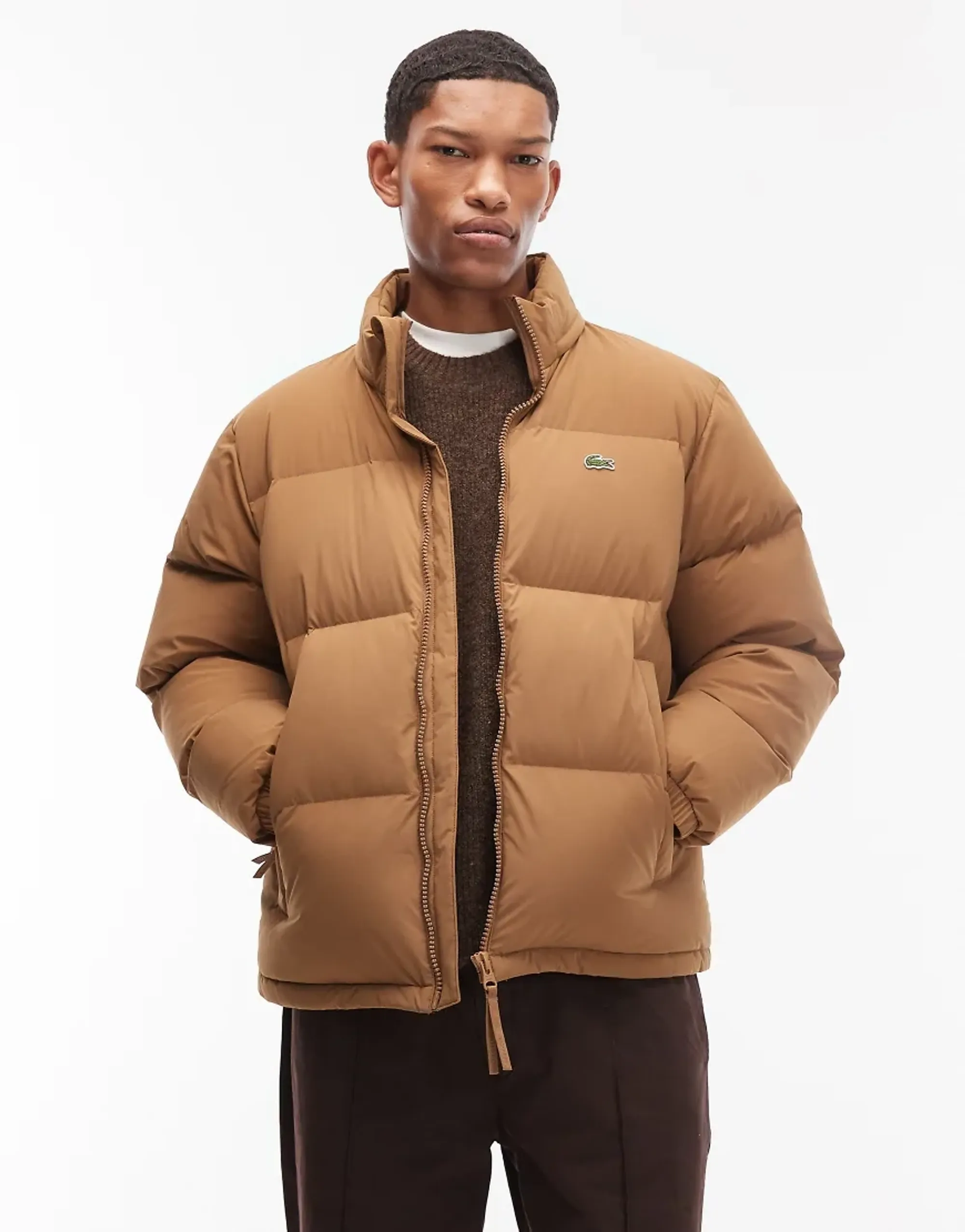Lacoste Water-Repellent Hooded Down Jacket - Light Brown