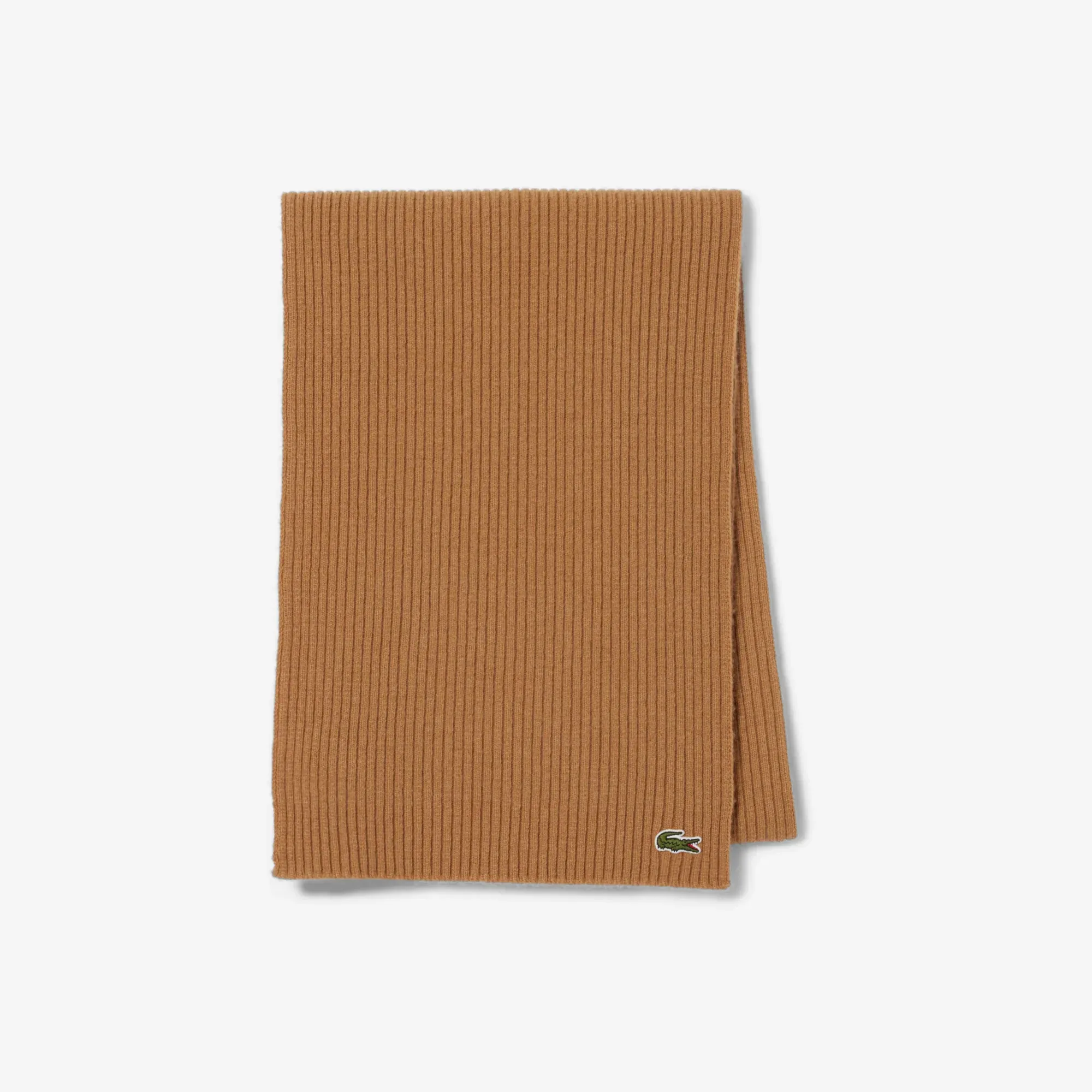 Lacoste Ribbed Wool Scarf - Brown