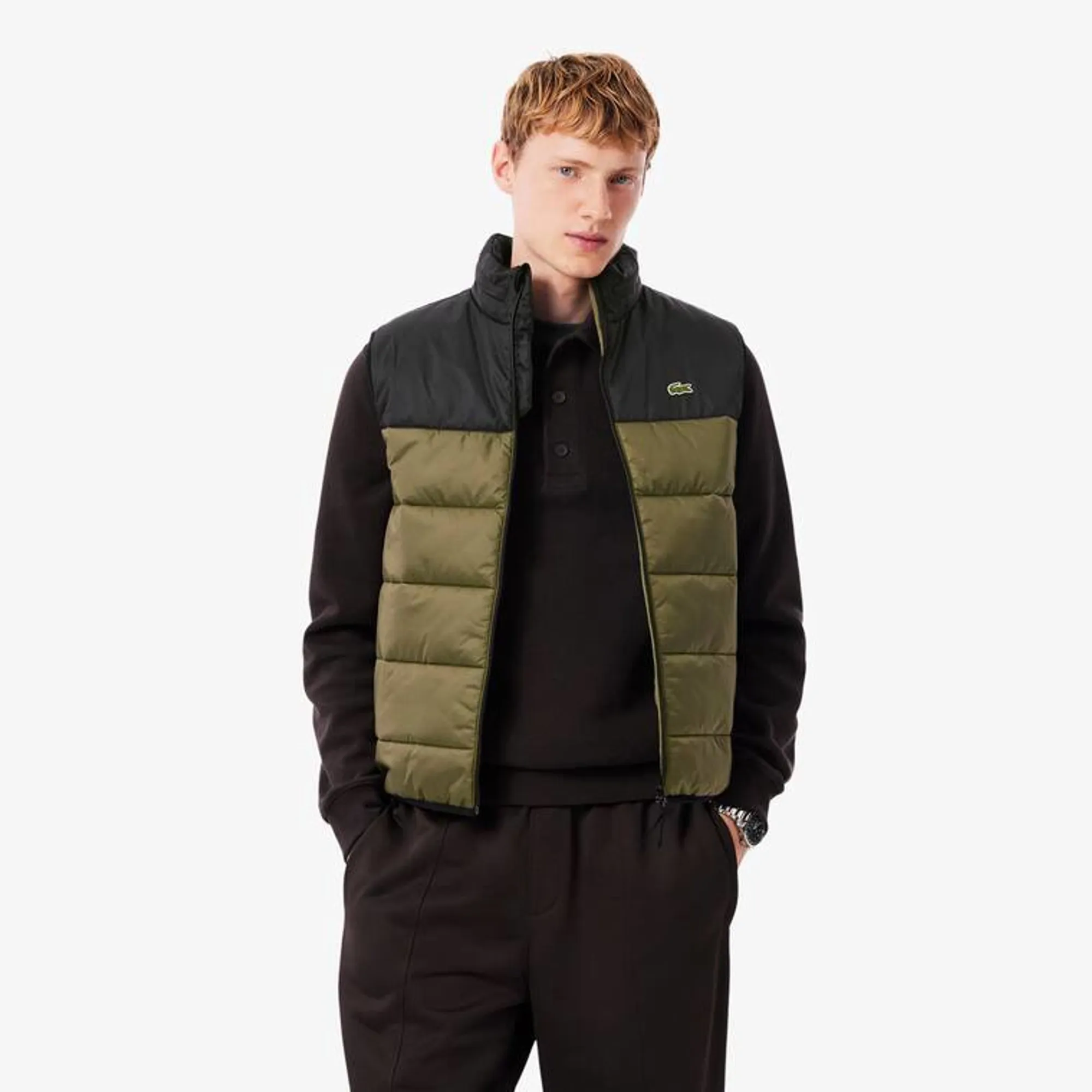 Lacoste Sleeveless Water-Repellent Jacket - Khaki Green / Black