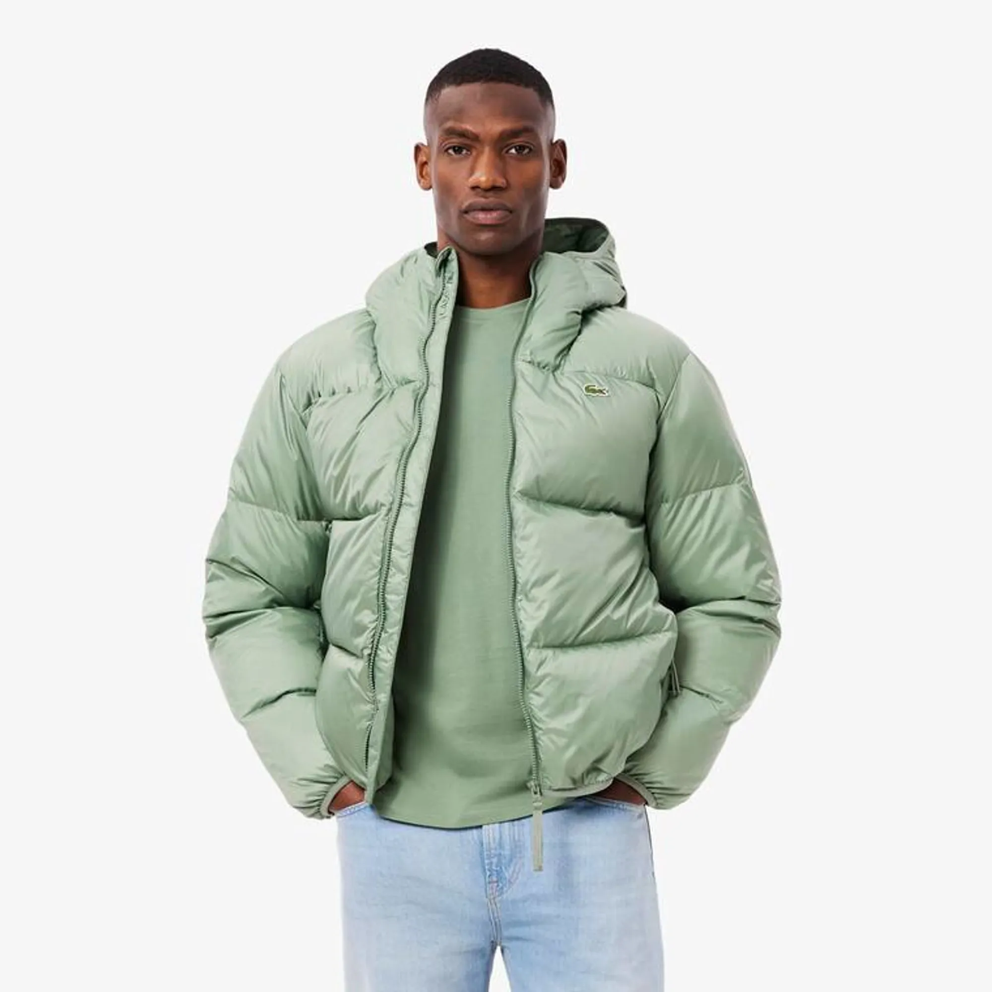 Lacoste Short Water-Repellent Hooded Puffed Jacket - Green