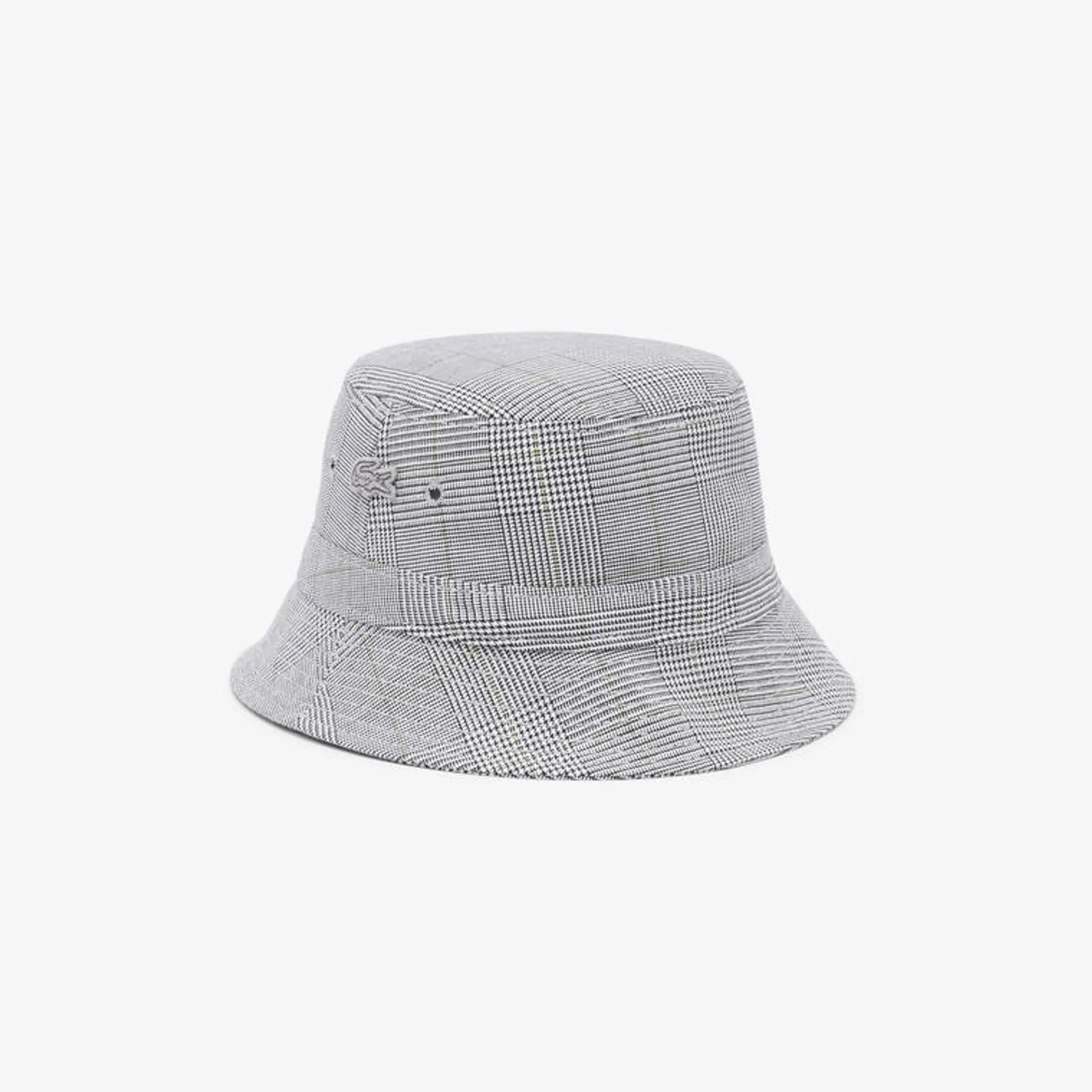 Lacoste Double Face Plaid Cotton Bucket Hat - White / Black / Green