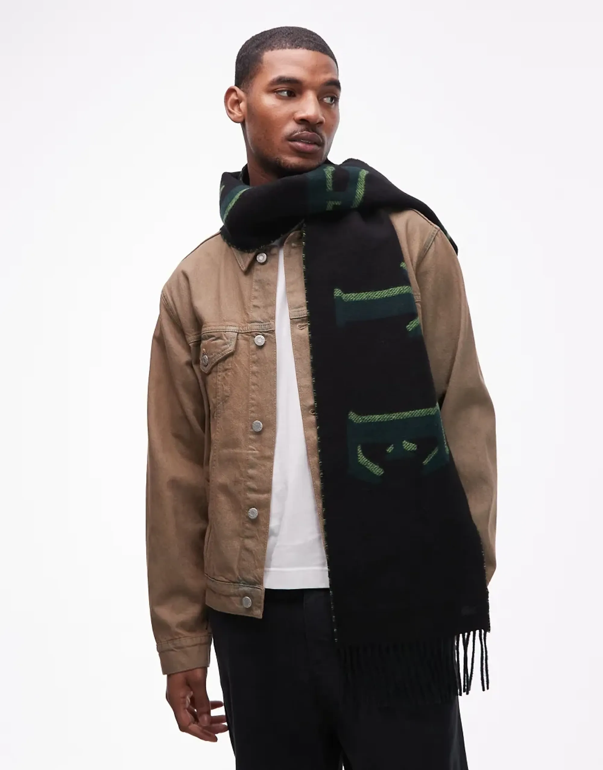 Lacoste Jacquard Branded Wool Scarf - Black / Green