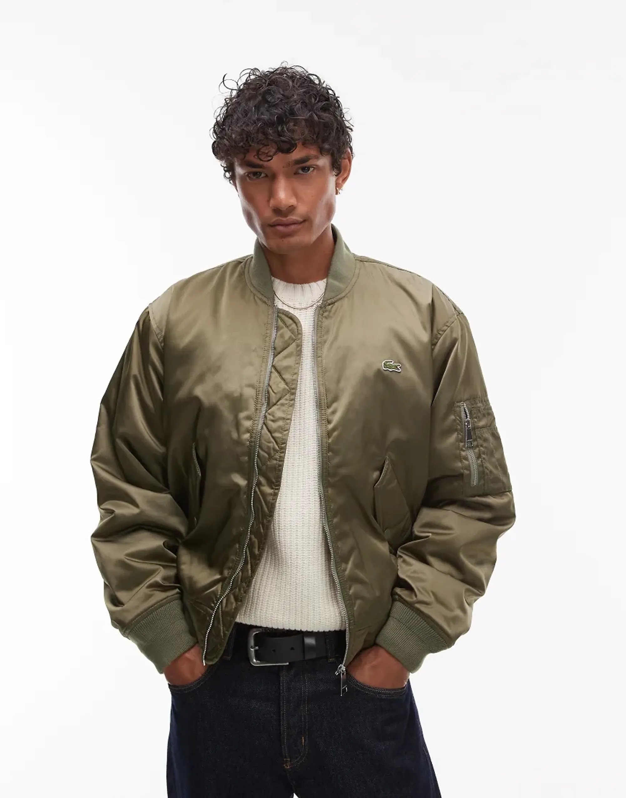 Lacoste Water-Repellent Padded Bomber Jacket - Khaki Green