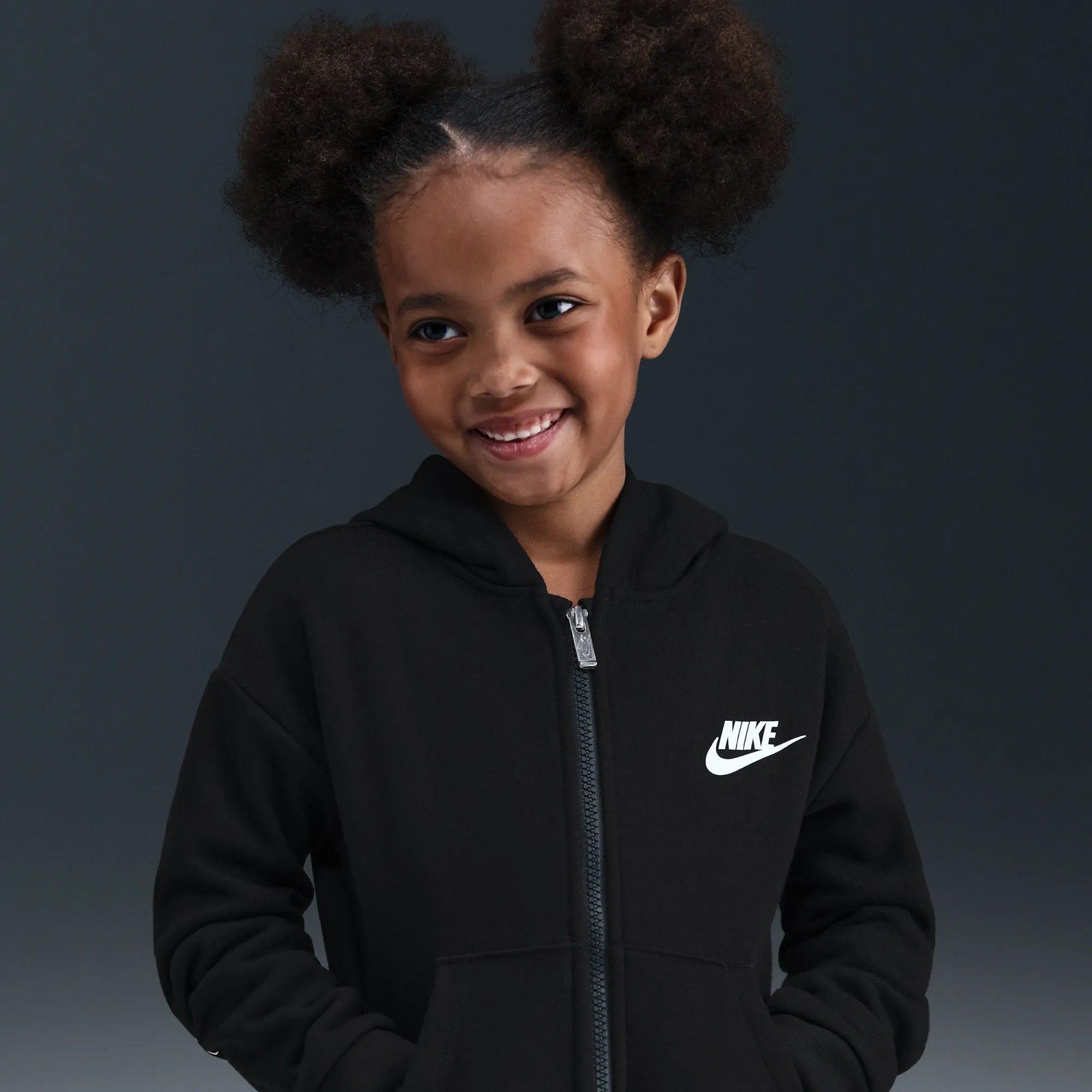 Nike Club Fleece Younger Kids' Full-Zip Hoodie - Black - Fleece