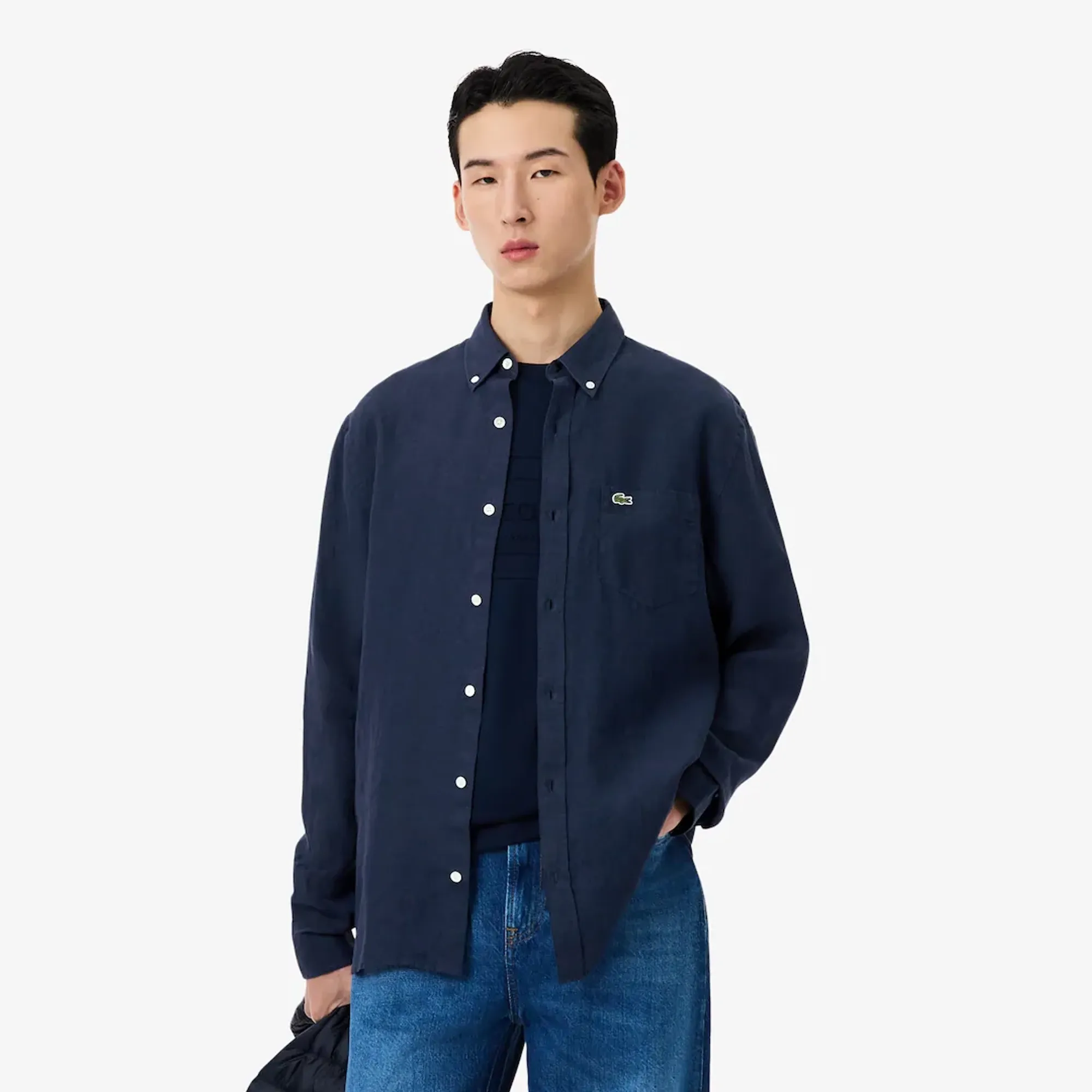 Lacoste Regular Fit Linen Shirt - Midnight Blue