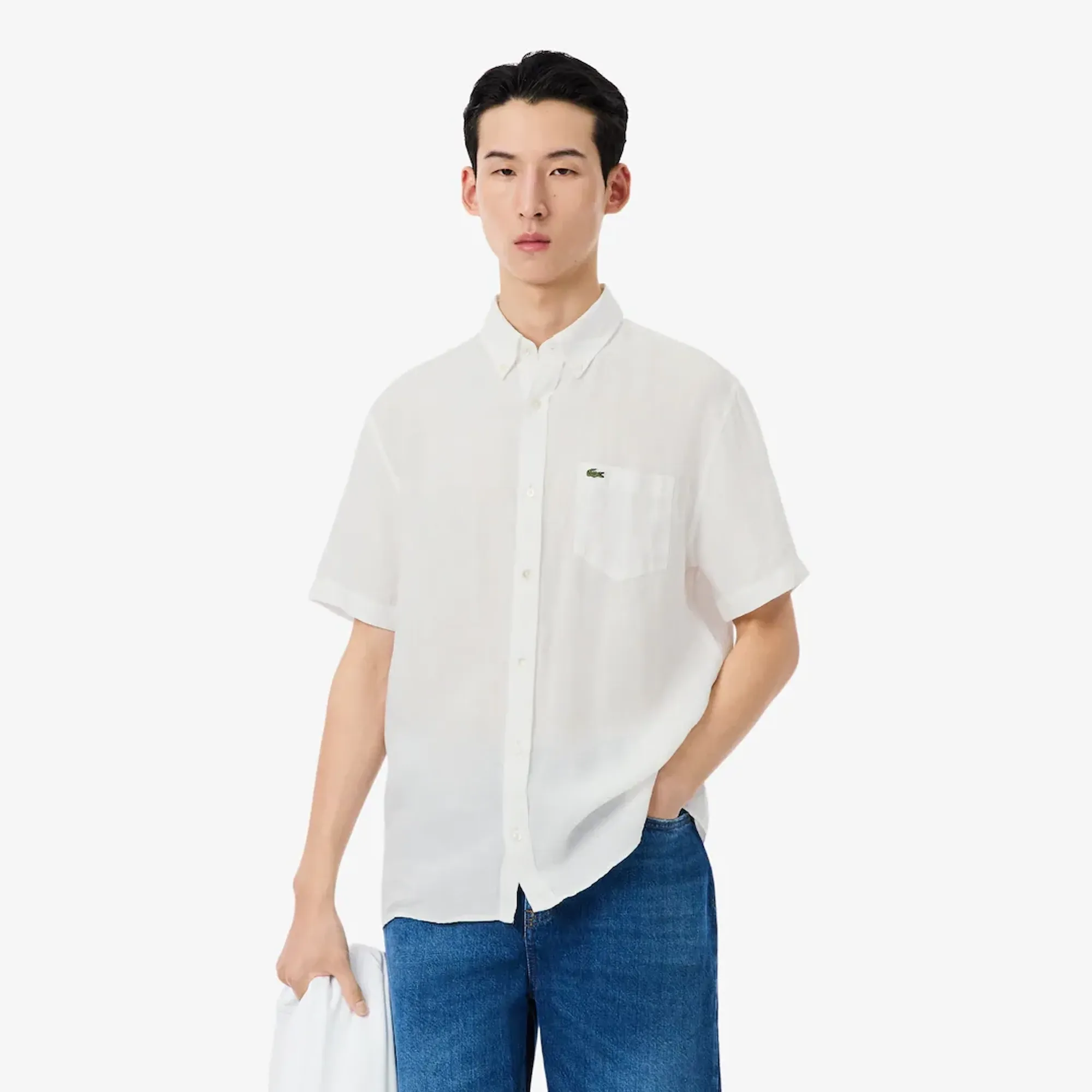 Lacoste Short Sleeved Linen Shirt - White