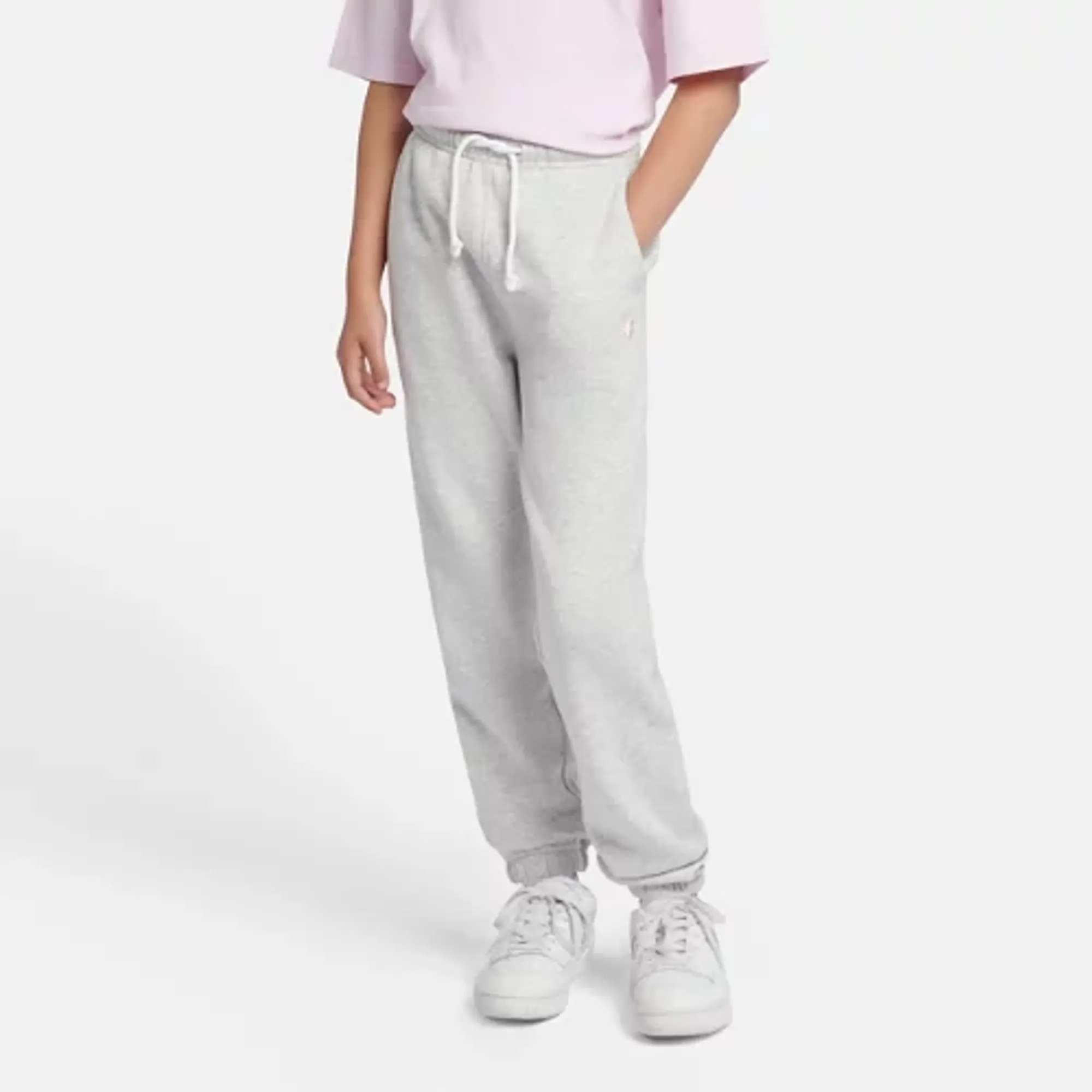 New Balance Girls BB Small Logo Jogger in Grey Cotton Fleece