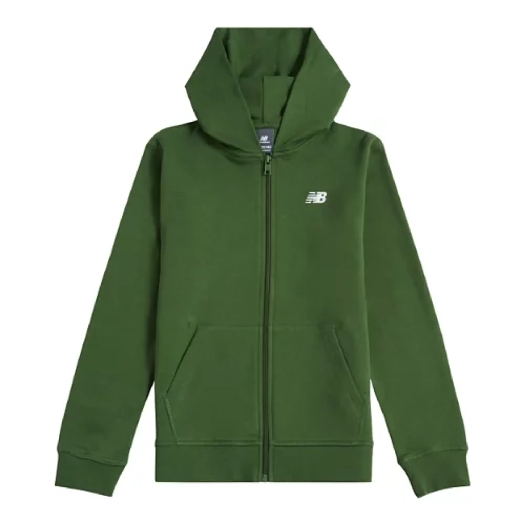 New Balance Boys French Terry Small Logo Zip Hoodie in Green Cotton Fleece
