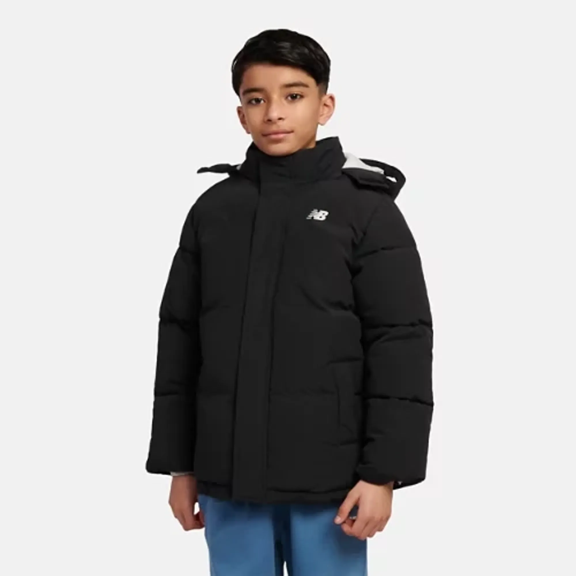 New Balance Boys Wadded Puffer Coat in Black Nylon