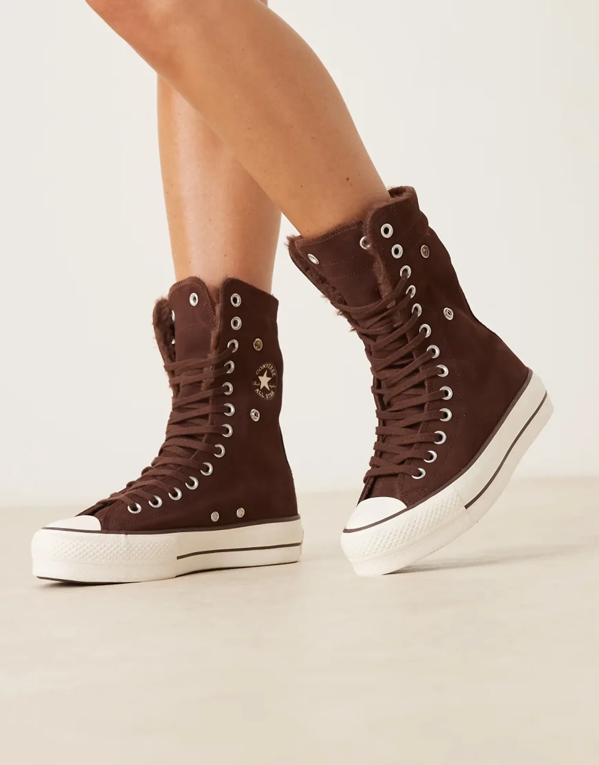 Converse Chuck Taylor All Star Fold Over Lift Trainers In Brown