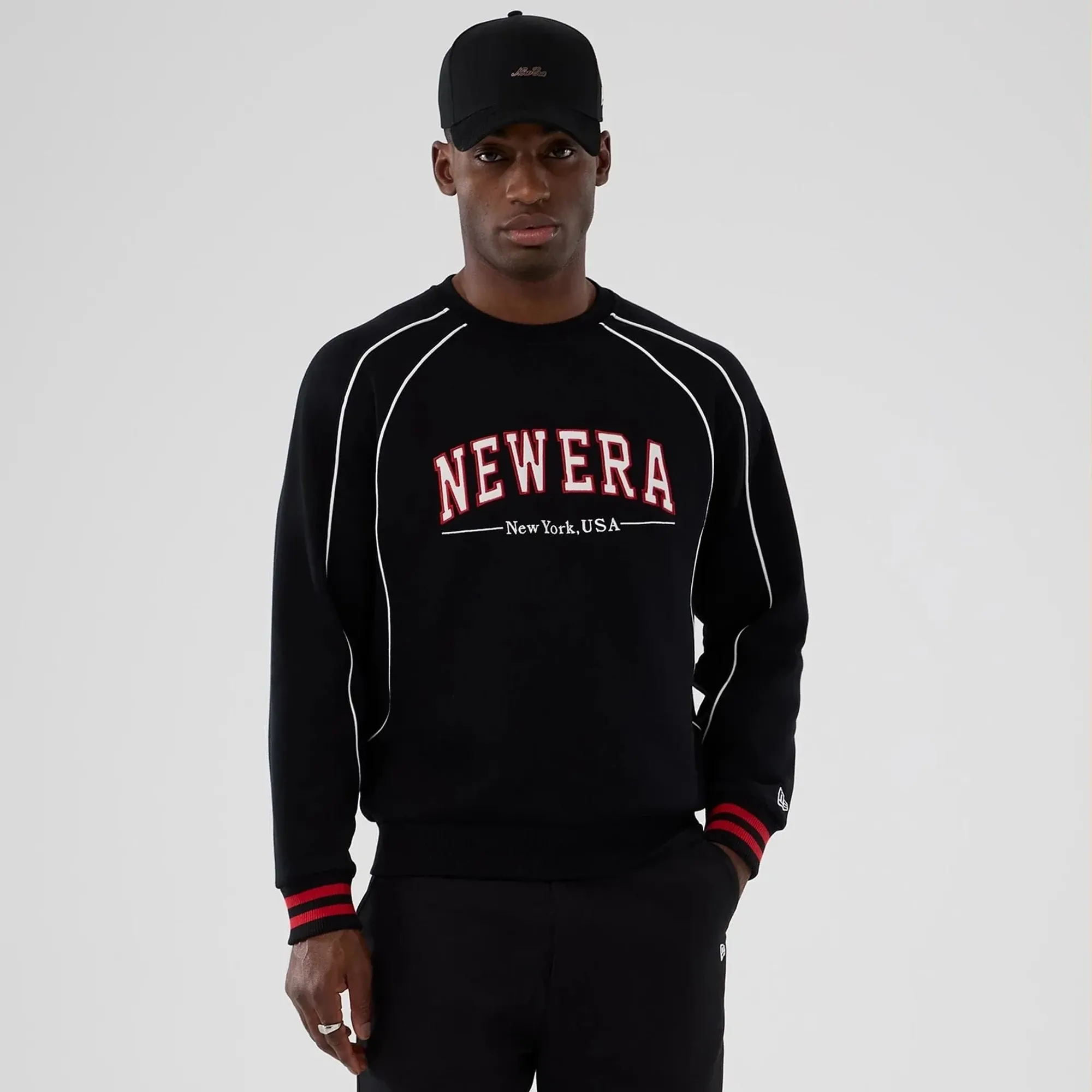 New Era Colour Block Black Crew Neck Sweater adult unisex
