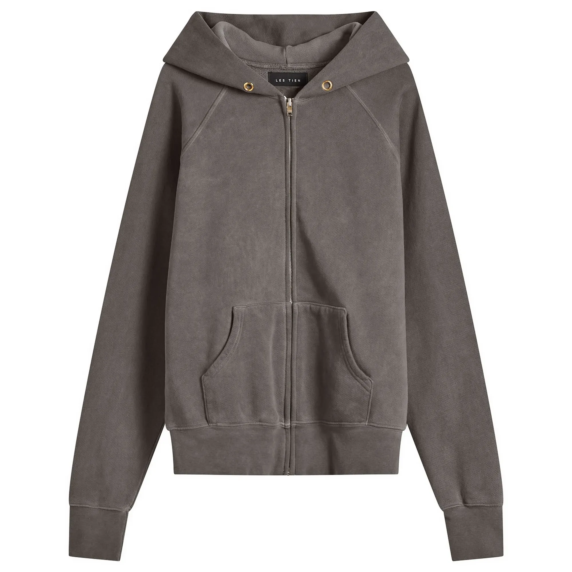 Les Tien Men's Heavyweight Raglan Oil Washed Zip Hoodie Grease Oil