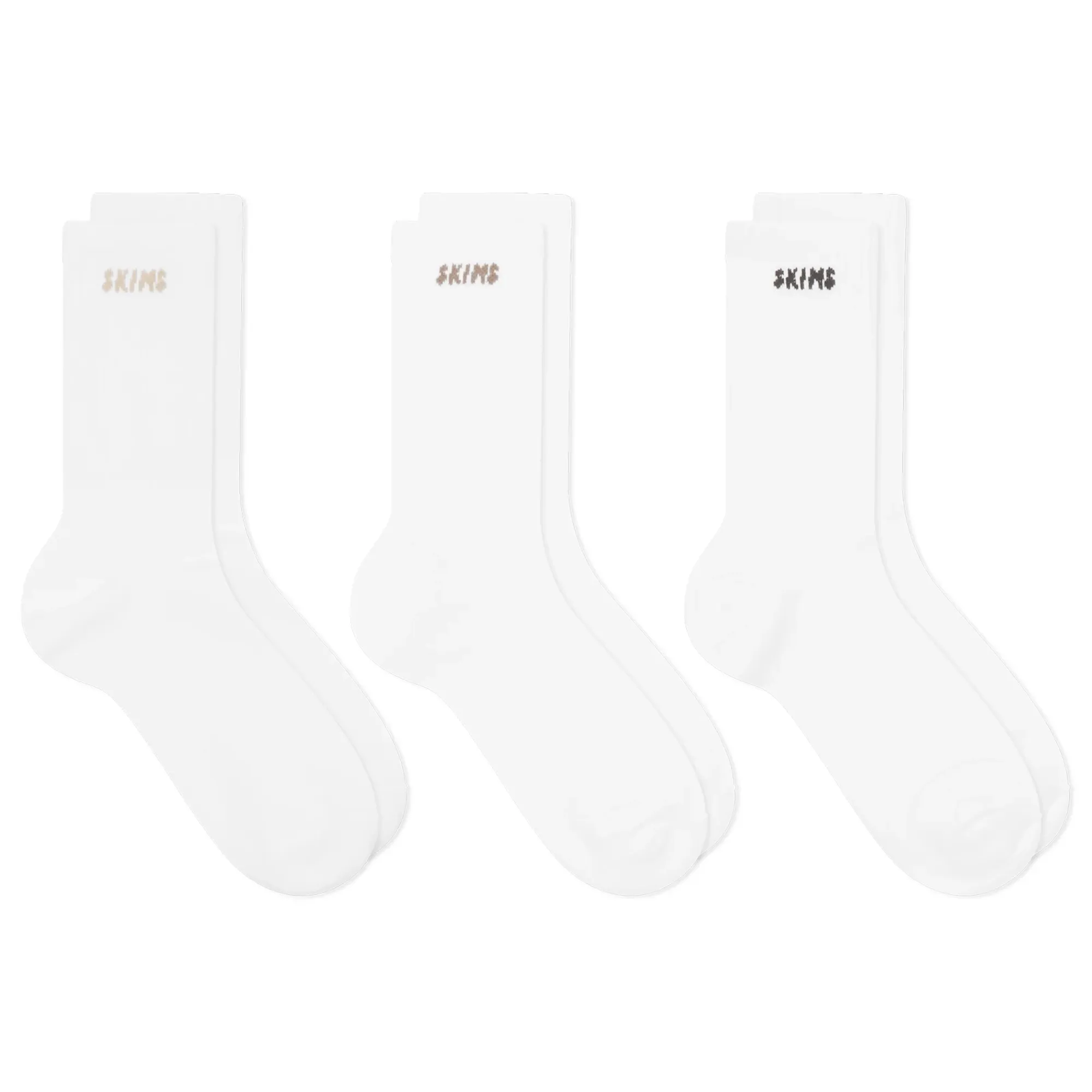 SKIMS Women's Logo Ribbed Crew Sock 3 Pack Snow