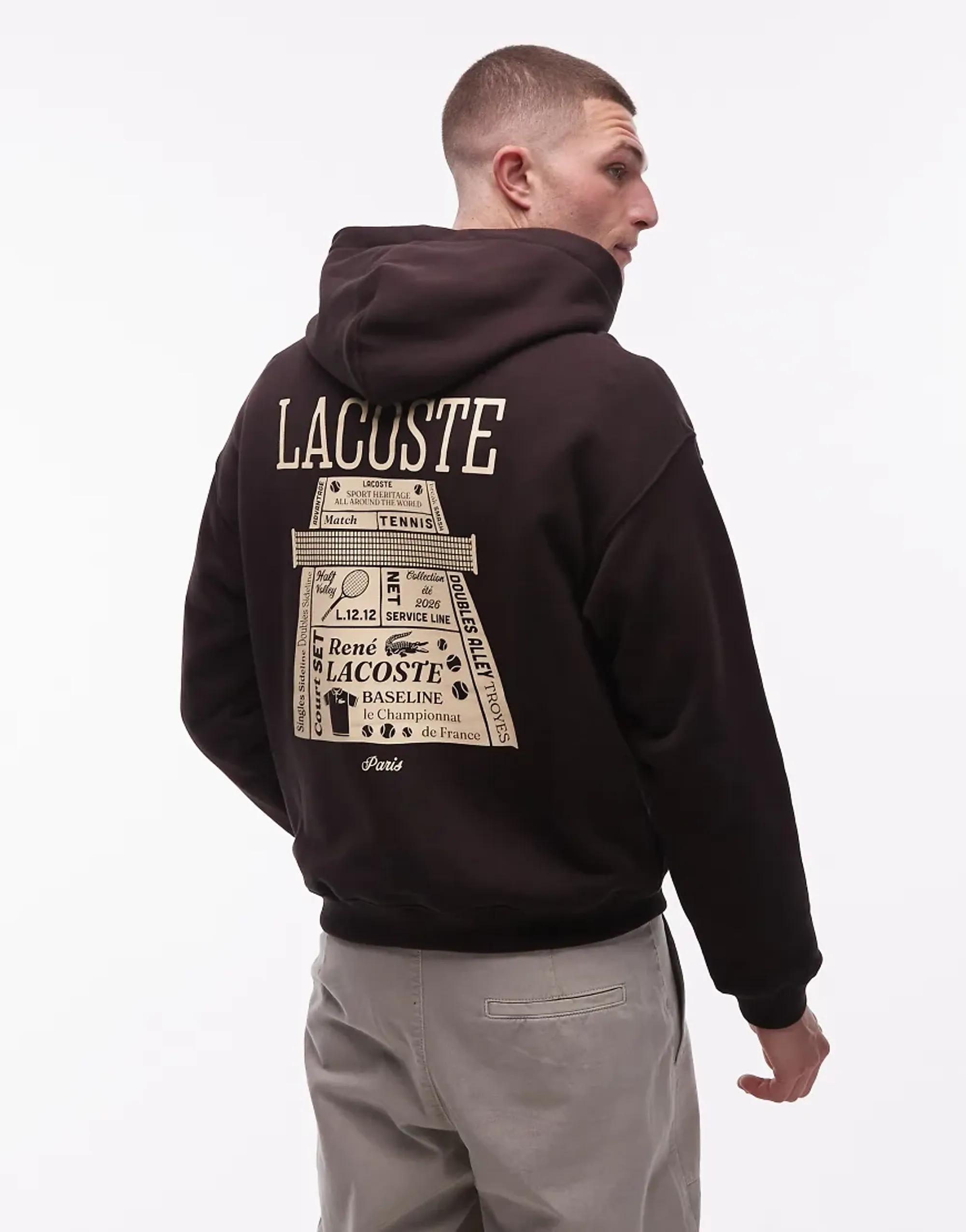 Lacoste Loose Fit Printed Hoodie - Brown