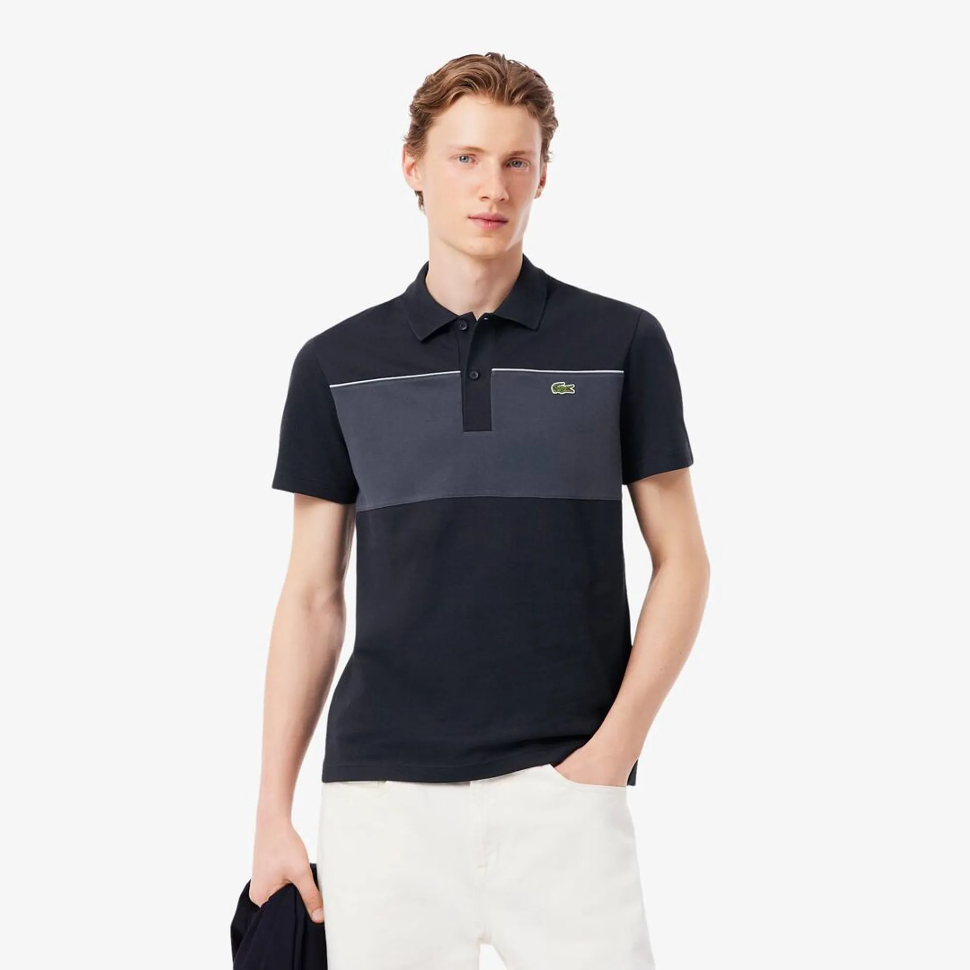 Lacoste Regular Fit Colour-Block Piqué Polo Shirt - Noir / Gris Fonce