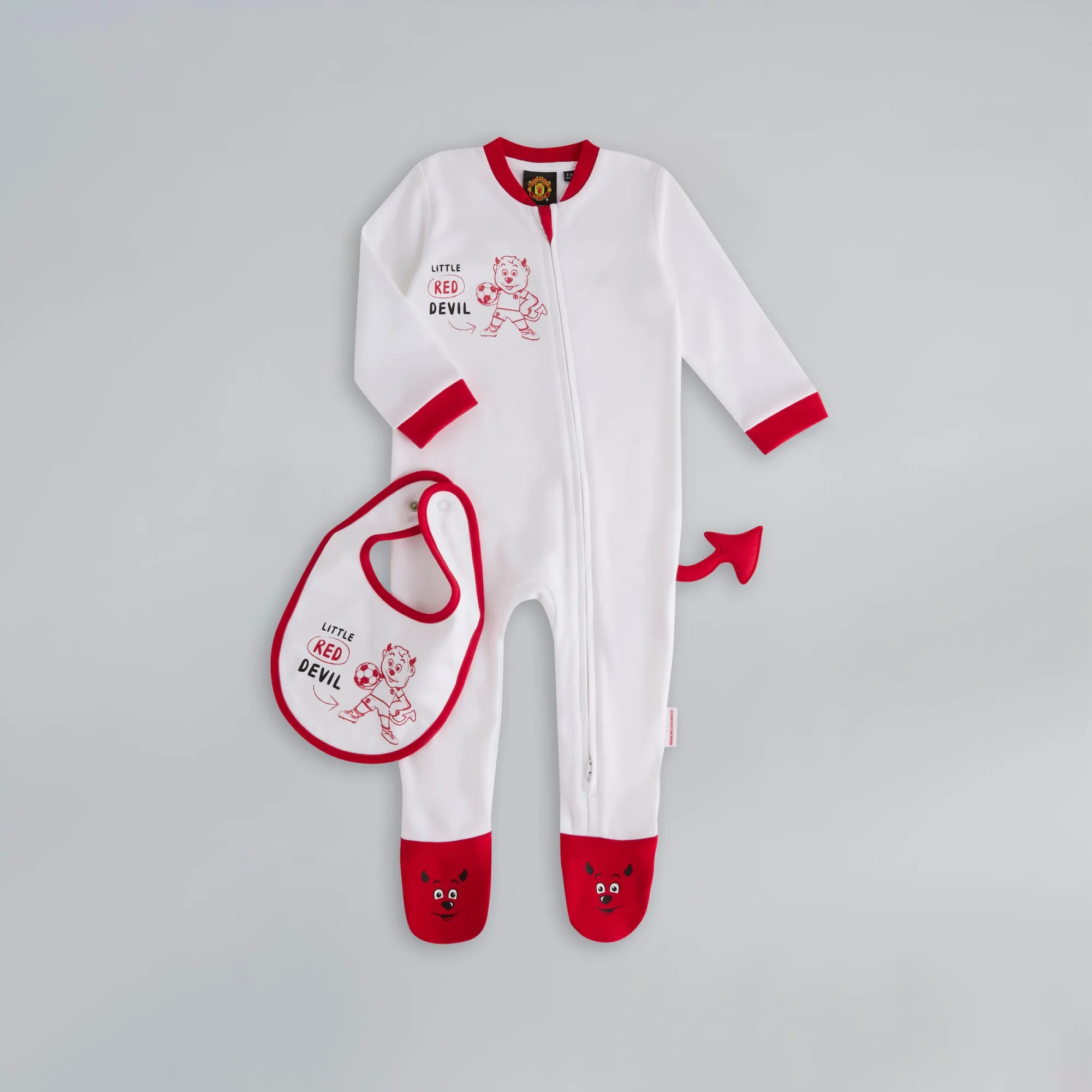 Manchester United Baby Little Devil Sleepsuit & Bib Set White