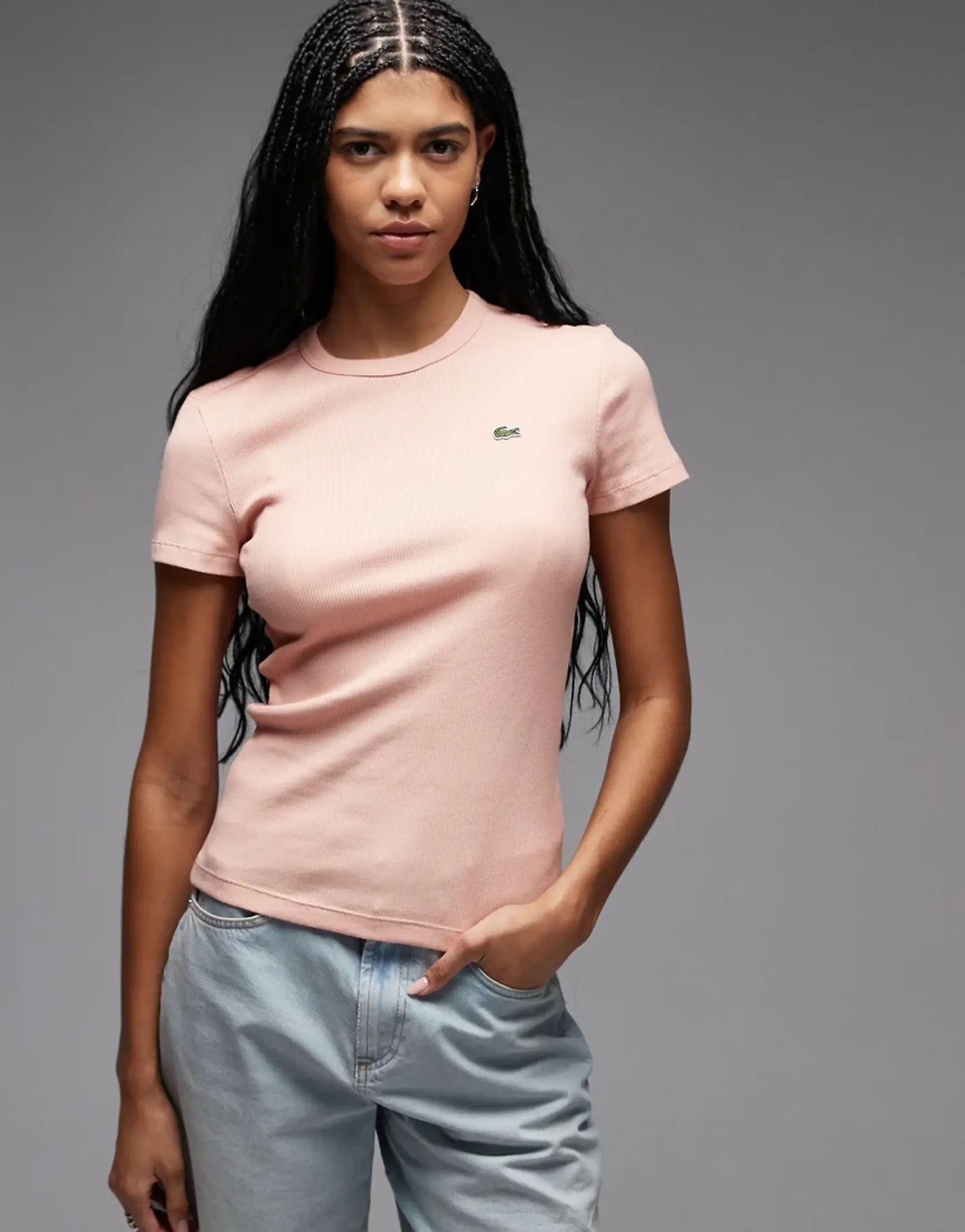 Lacoste Slim Fit Ribbed Cotton T-shirt - Rose