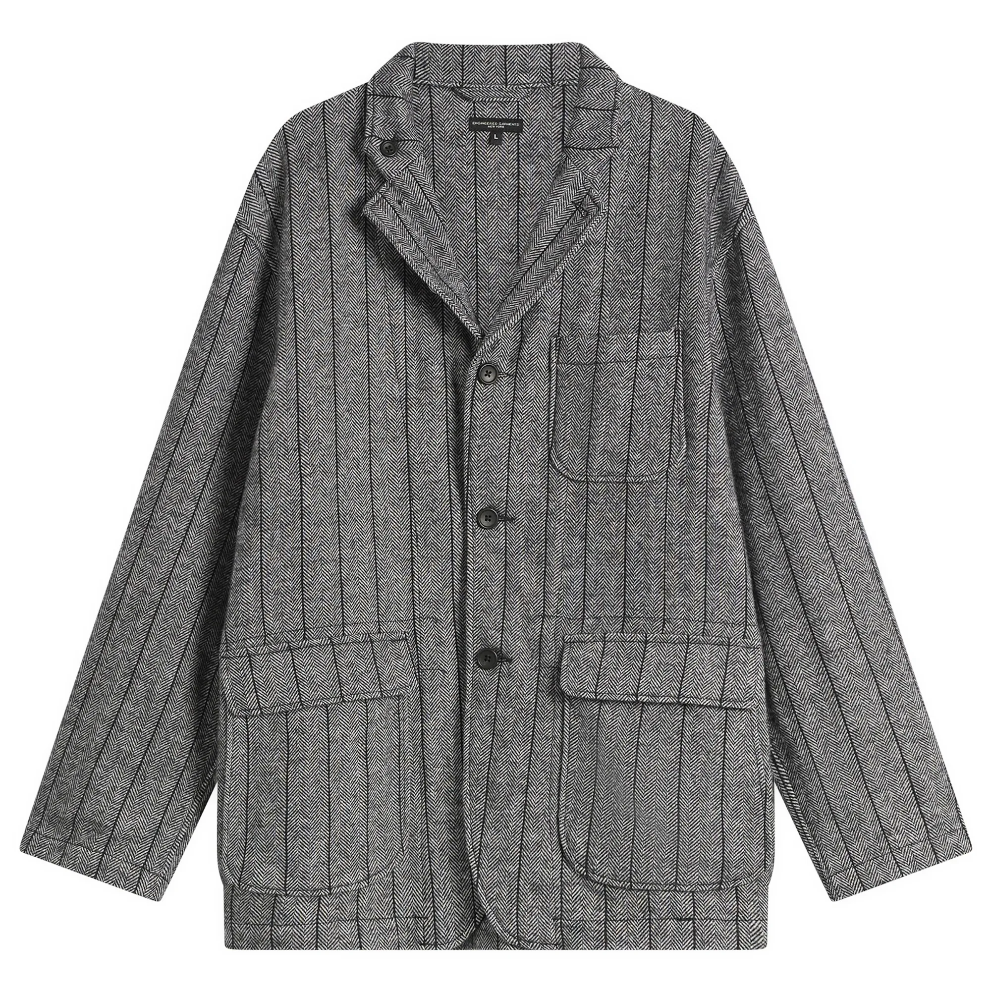 Engineered Garments Men's Herringbone Wool Loiter Jacket Dark Grey