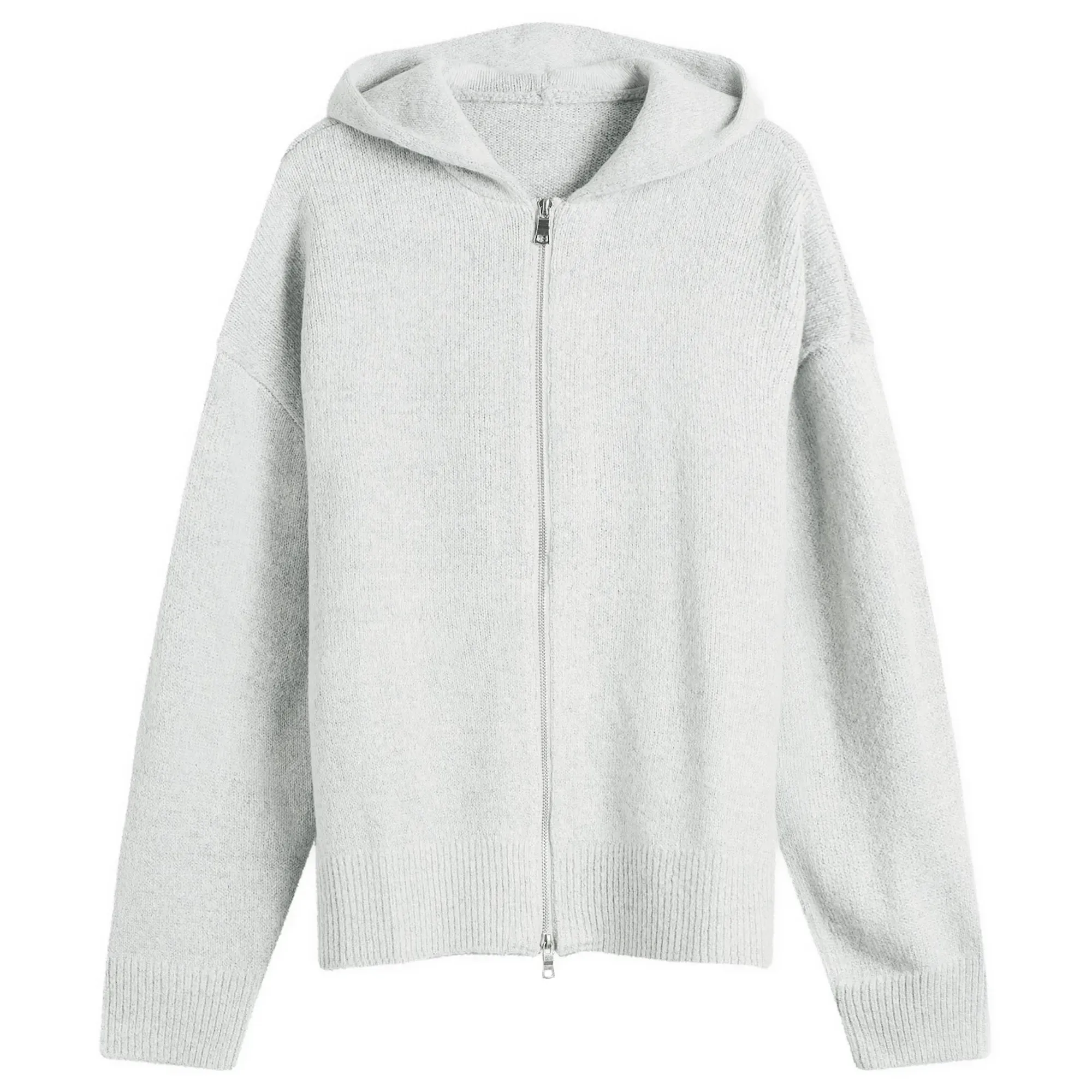 MKI Men's Mohair Blend Knit Zip Hoodie Light Grey