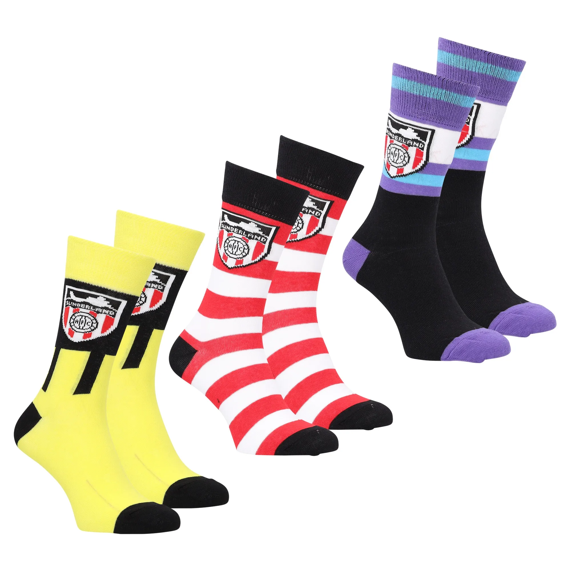 Sunderland 3 Pack Retro Socks - Yellow/Black/Red - Adults