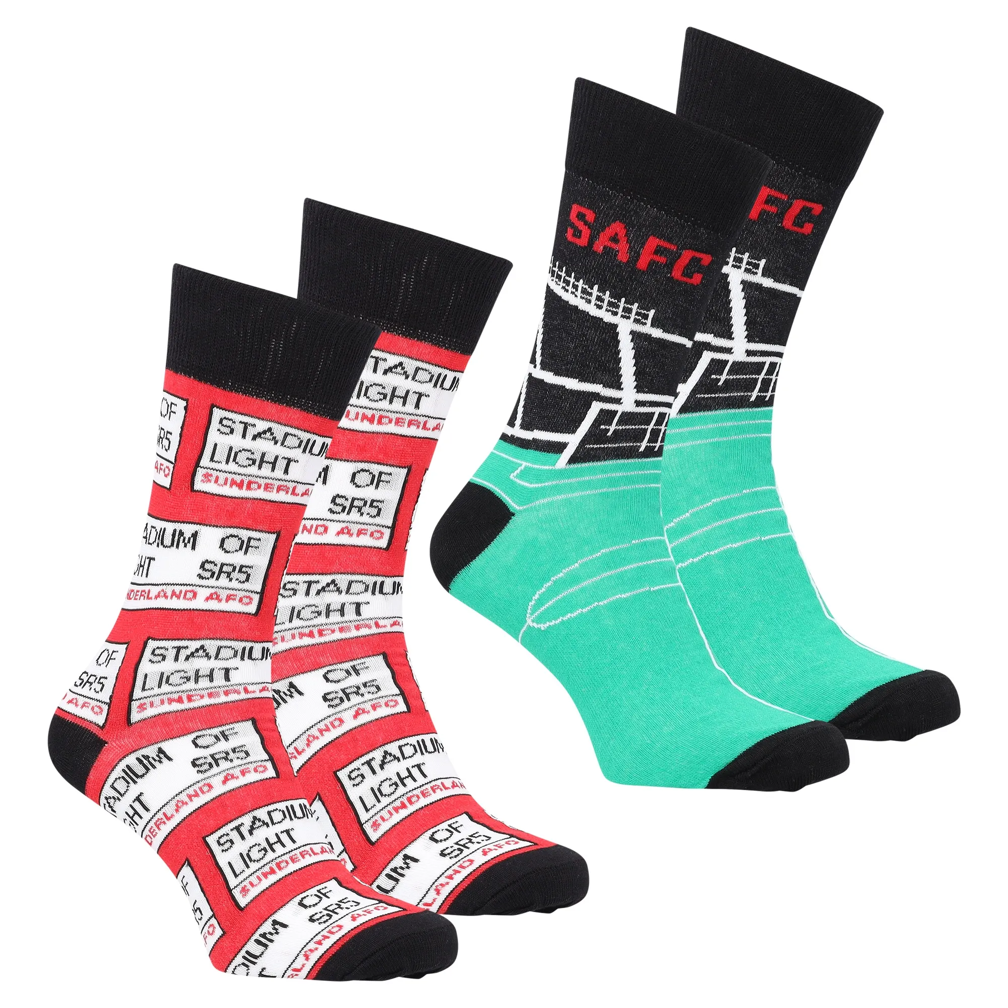 Sunderland 2 Pack Stadium Socks - Black/Red - Adults