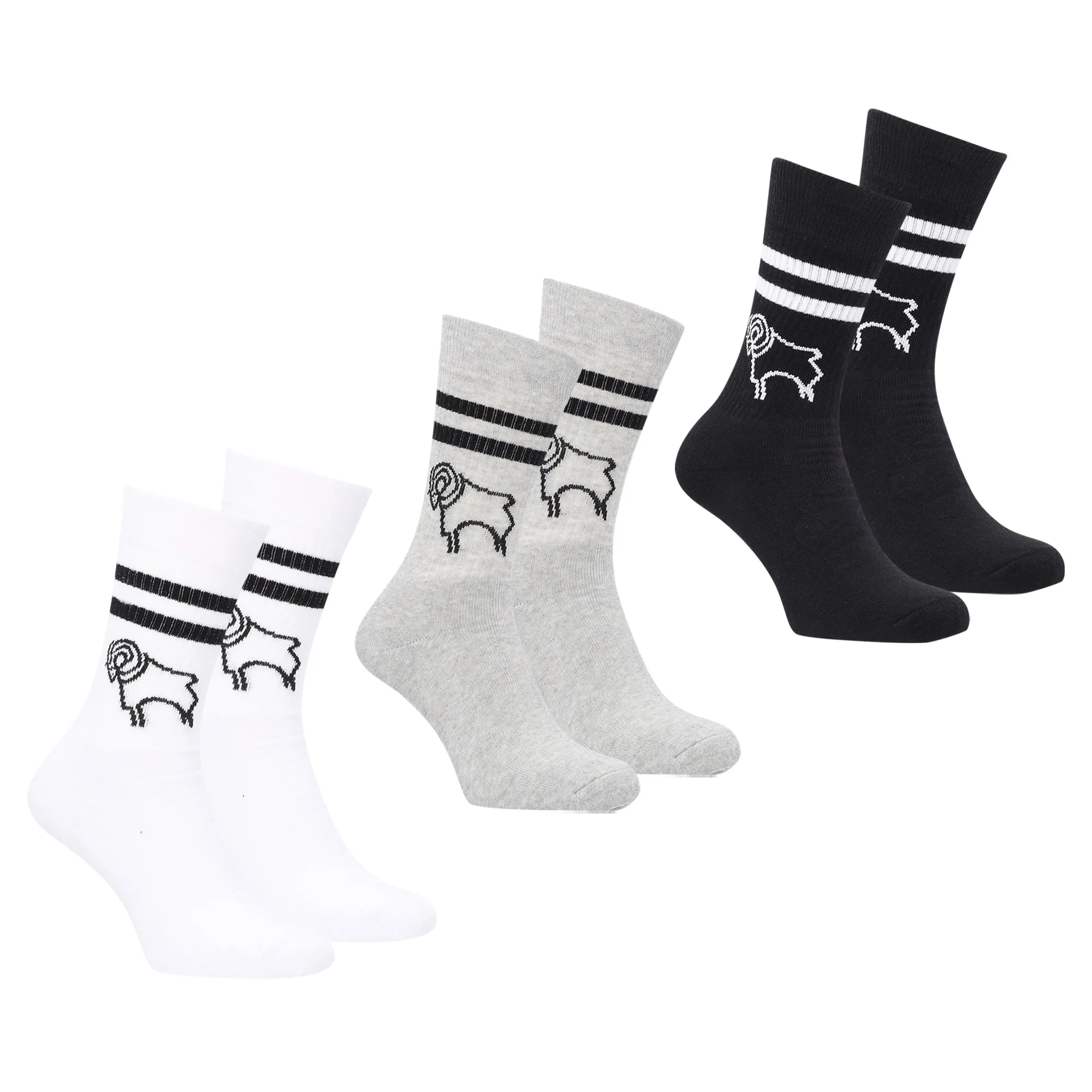 Derby County 3 Pack Sport Sock - Black/White/Grey - Unisex