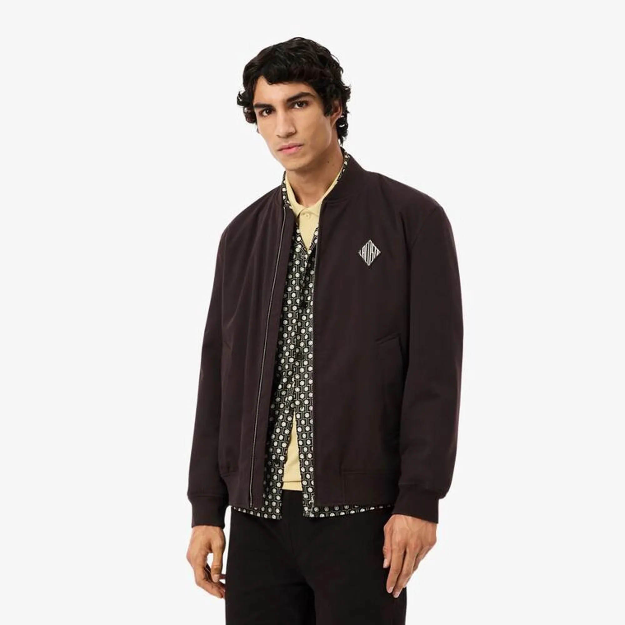 Lacoste Retro Badge Water-Repellent Bomber Jacket - Brown
